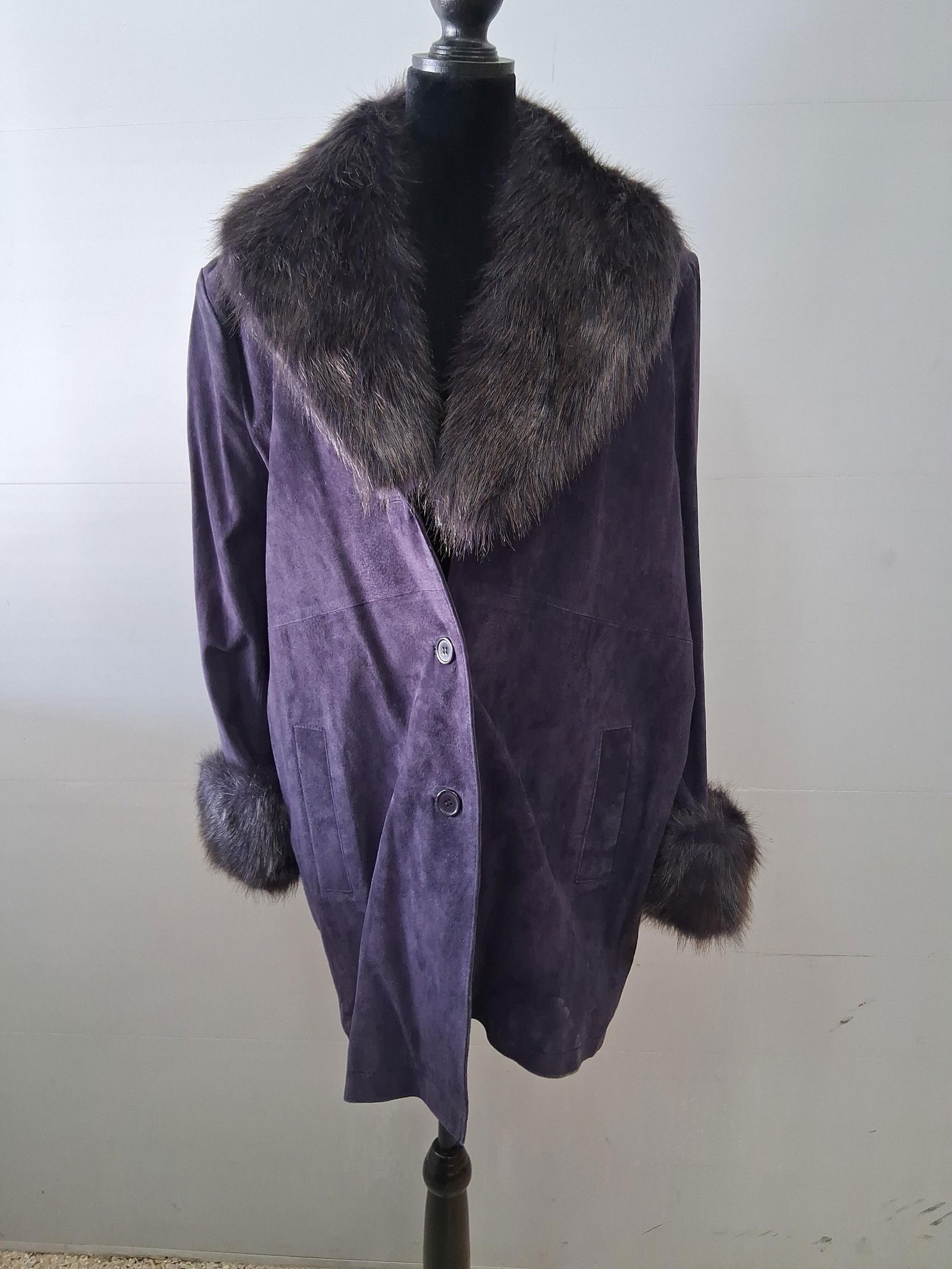Terry Lewis Classic Luxuries purple Fur collared ,cuffed leather coat (1 of 6)
