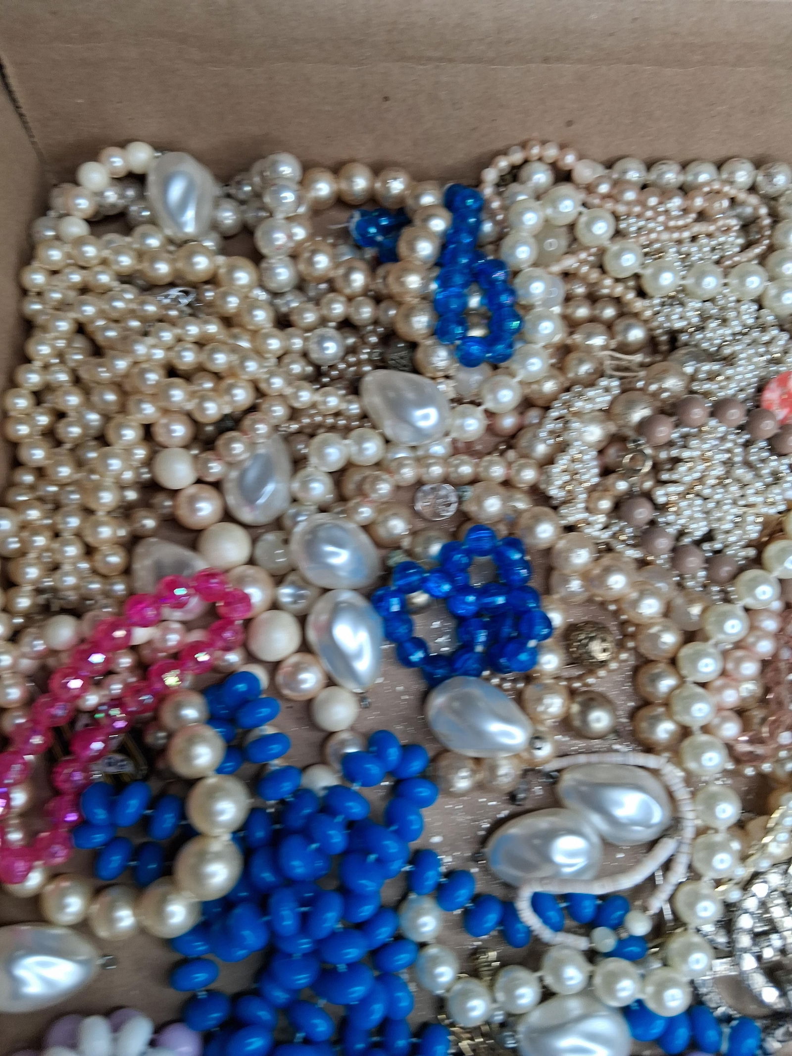 Beaded costume jewelry lot: cream, blues and lavender