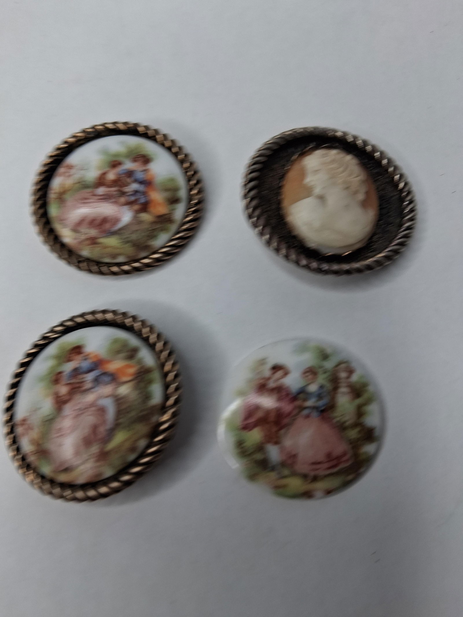 1960th West Germany Fragonard courting couple buttons and cameo button: see photos