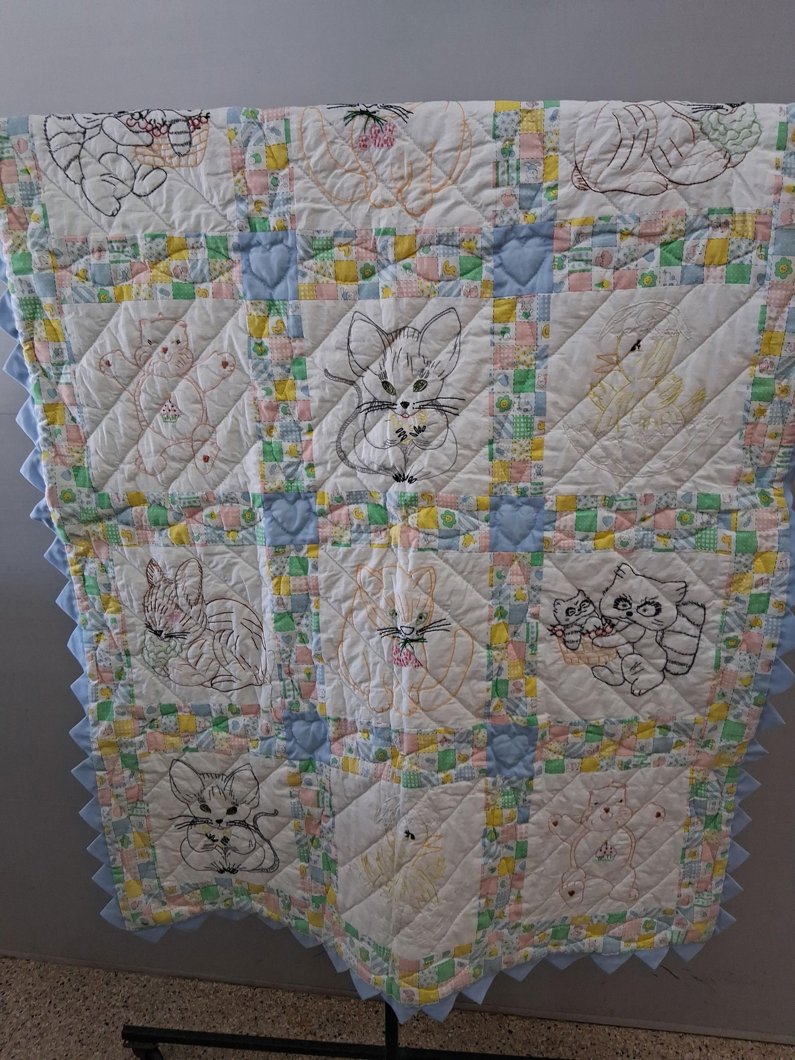 Beautiful Hand stitched animal embroidered child's quilt (1 of 6)