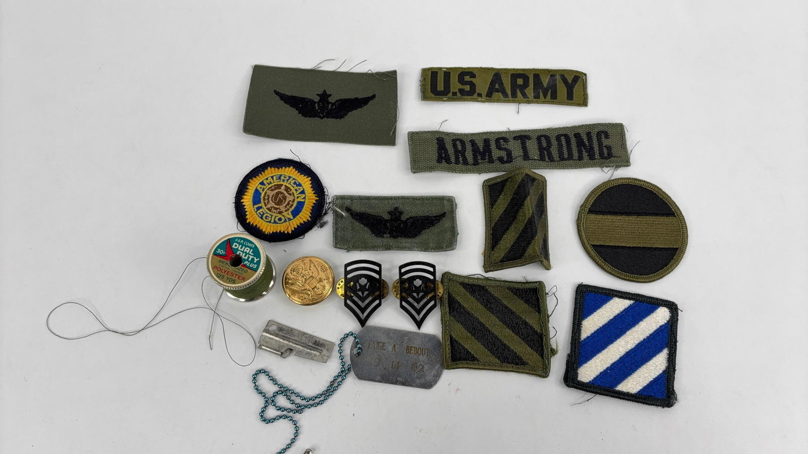 Army/Navy patches badges ,pins ,dog tags and more: see photos for complete description