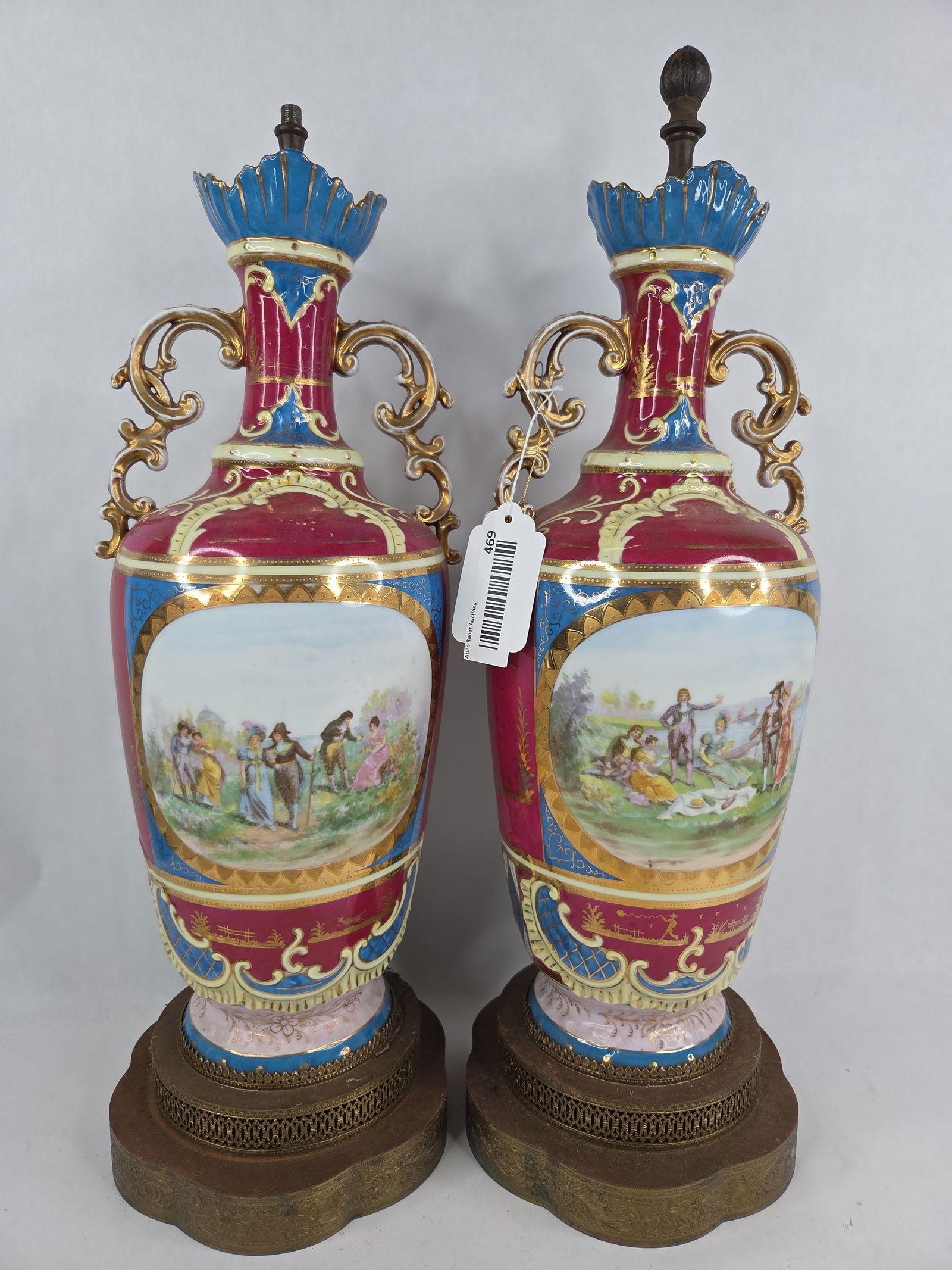 Victorian era vase lamps: wires are cut and lights removed display well