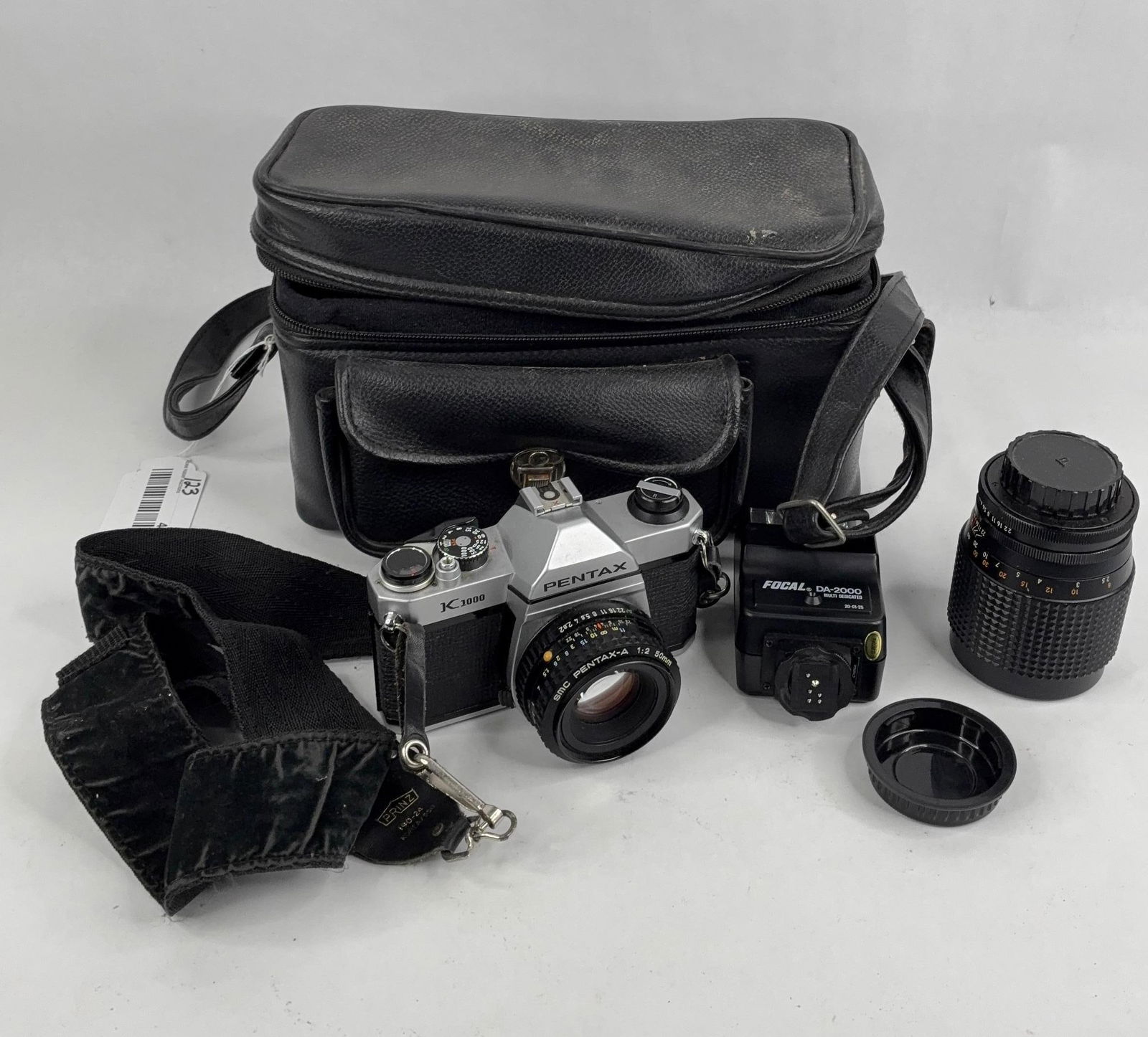 Pentax K1000 camera ,flash attachment ,lens and case (1 of 7)