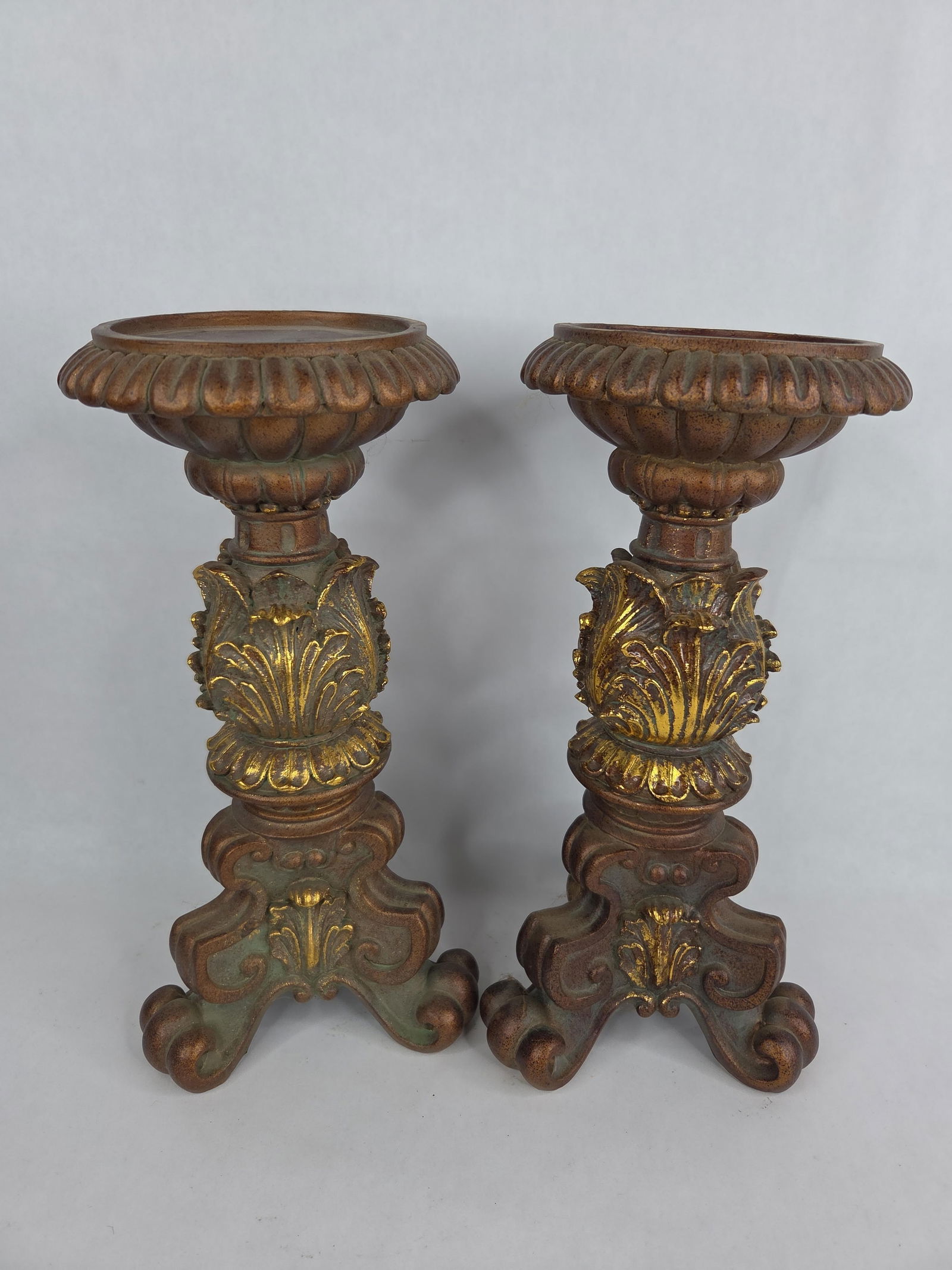 Mid century Resin gilted 12 in candle holders: .