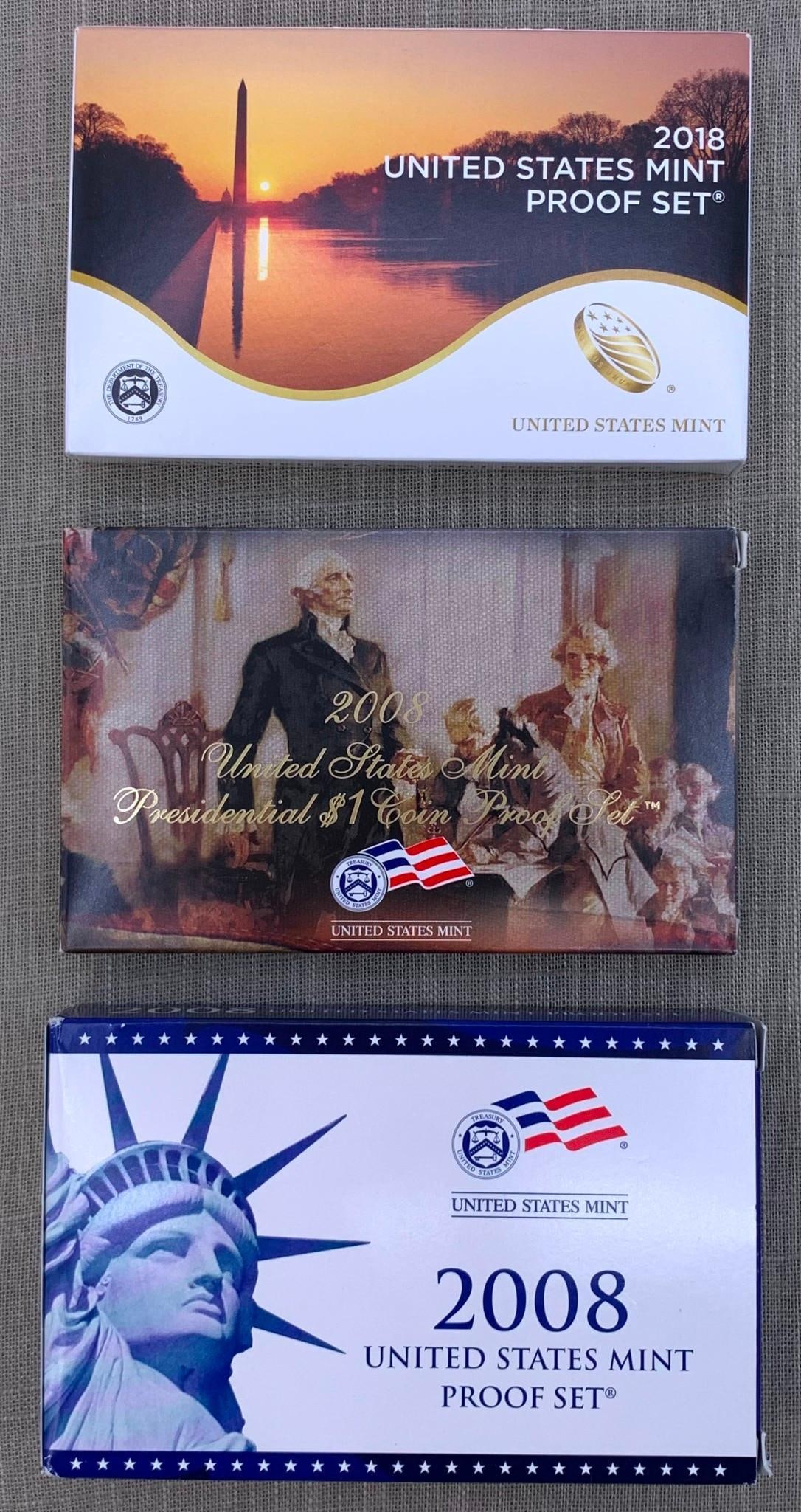 3 Boxes 2008 and 2018 United States Mint Proof Coin Sets (1 of 14)