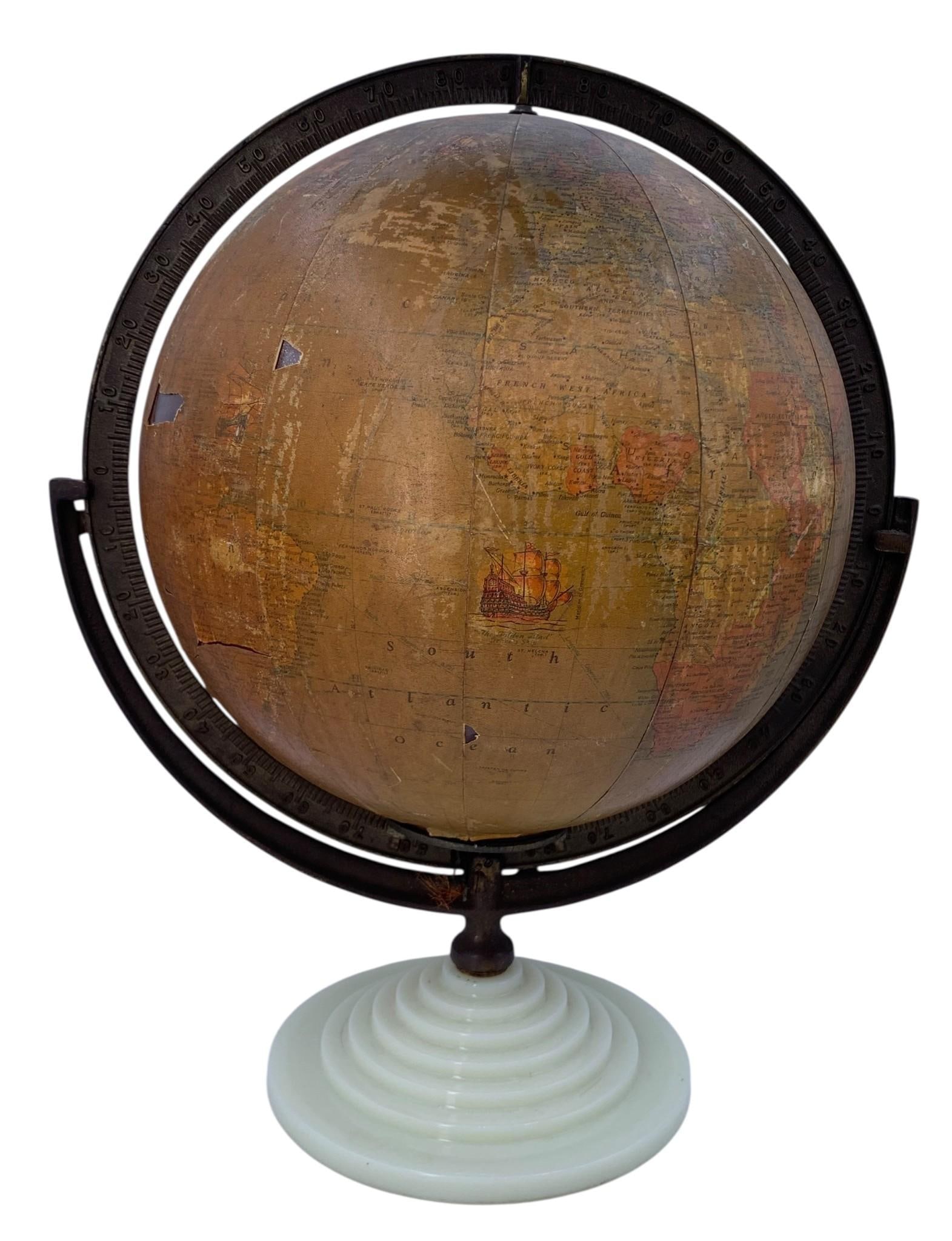 Art Deco Glowing Uranium Glass Base Rand McNally Terrestrial Art Globe Map Glass Orb Lamp (1 of 15)