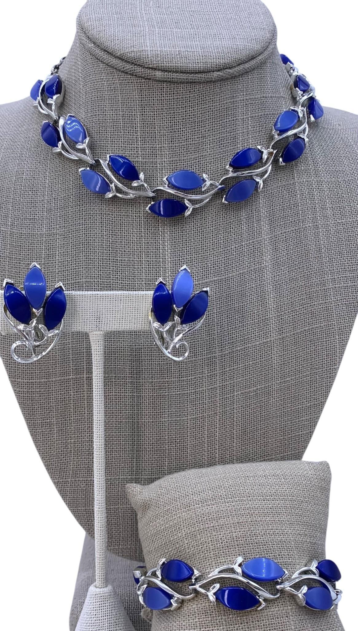 60 pc Vintage Sapphire Blue Celestial Costume Jewelry Collection: Barrera, Mid Century, natural and created stones, satin wrapped, pottery and porcelain, Venetian glass, hand carved natural material, celestial designs and more!