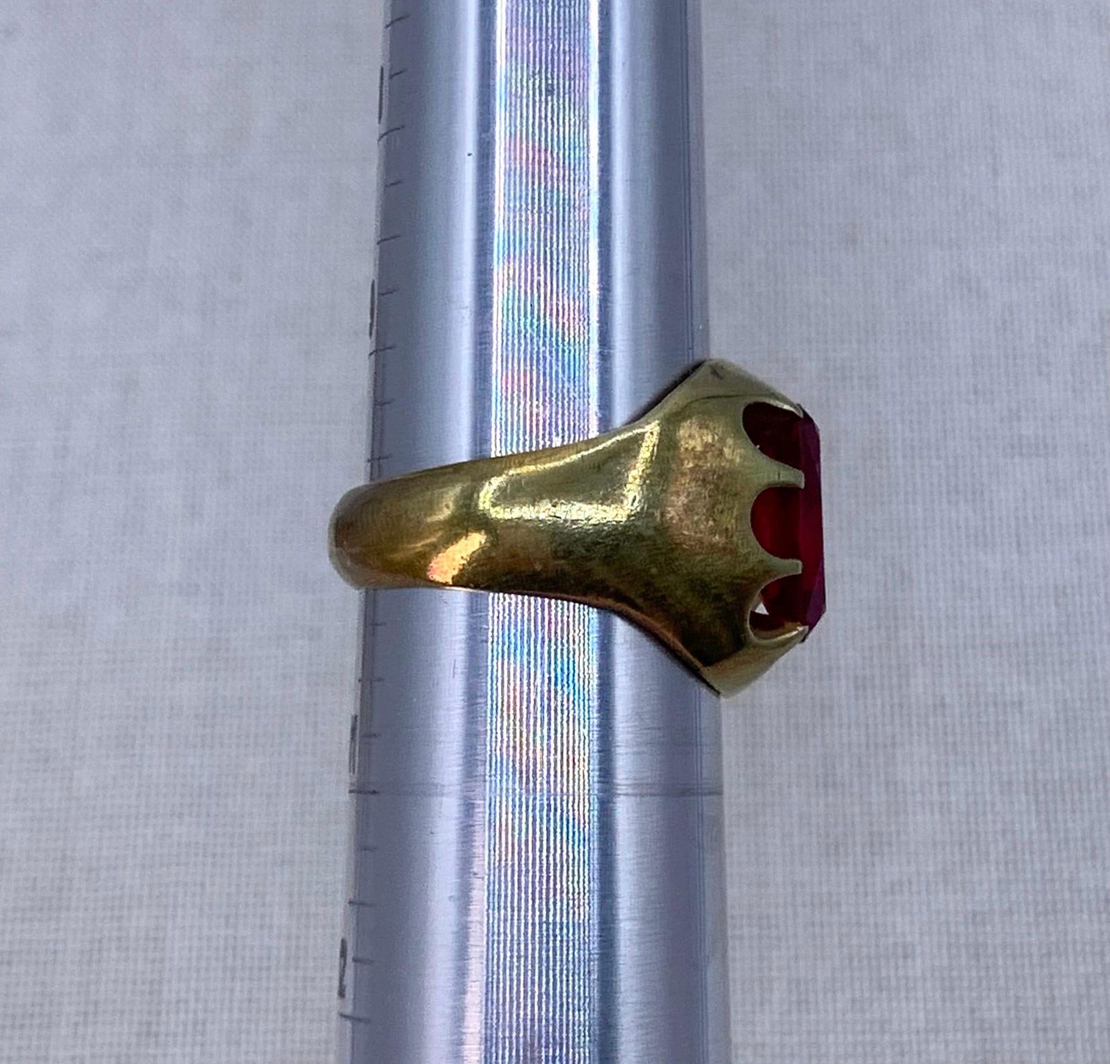 Glitzy Mid Century Men's Large Carat Created Ruby Ring - 12