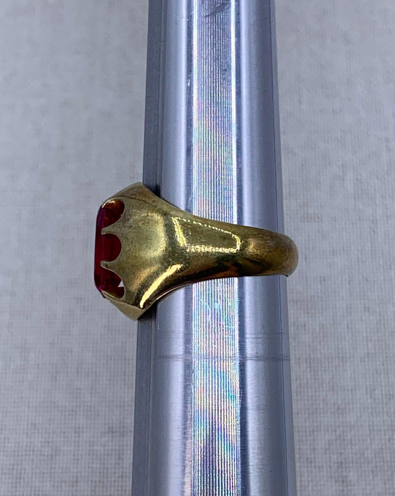 Glitzy Mid Century Men's Large Carat Created Ruby Ring - 5