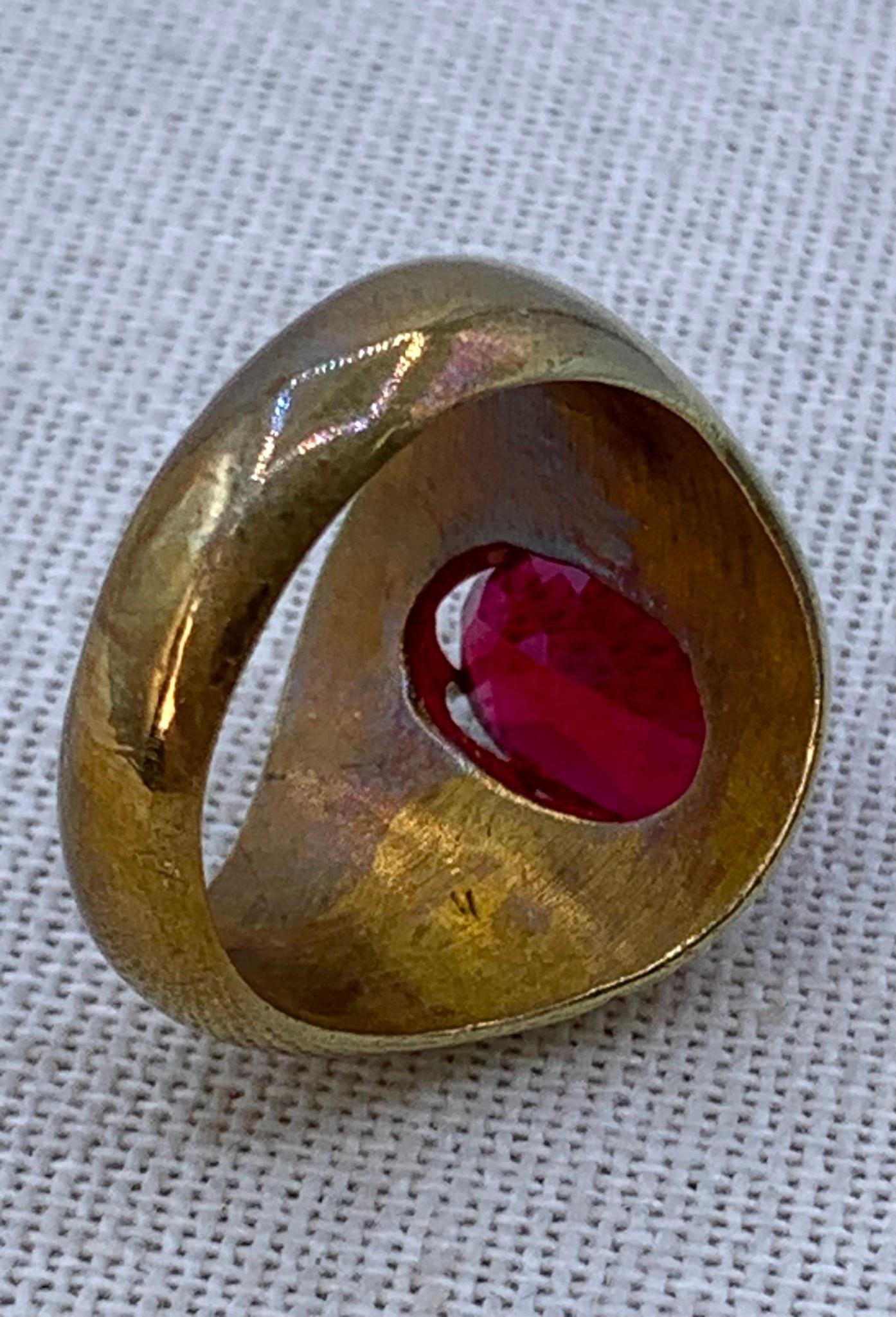 Glitzy Mid Century Men's Large Carat Created Ruby Ring - 6