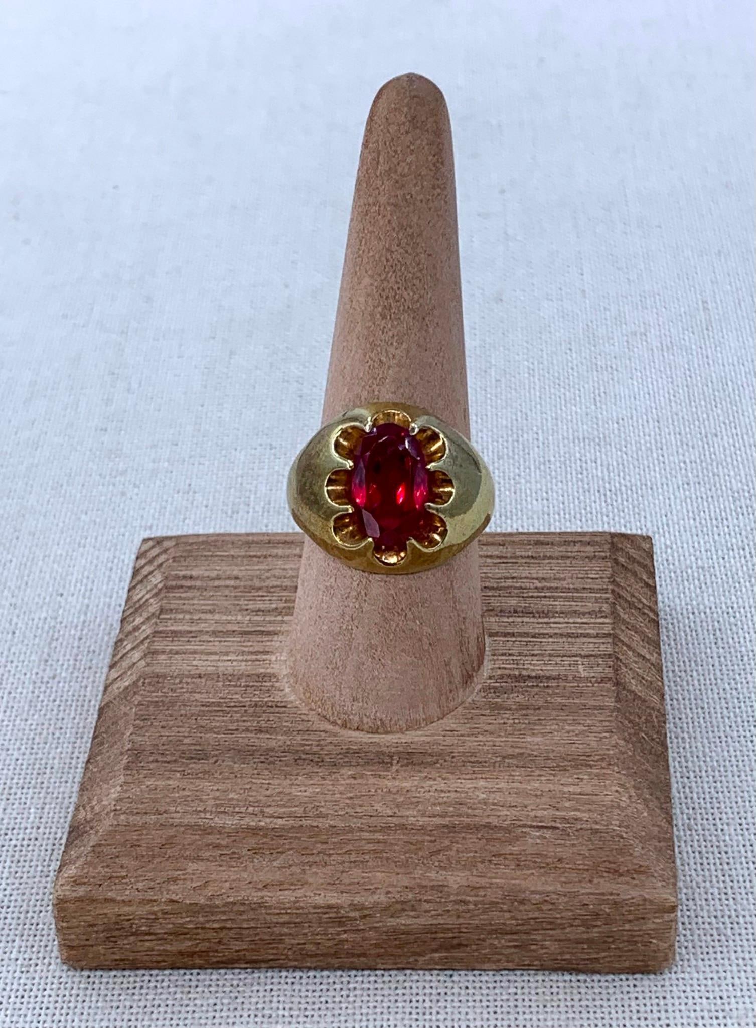 Glitzy Mid Century Men's Large Carat Created Ruby Ring - 8