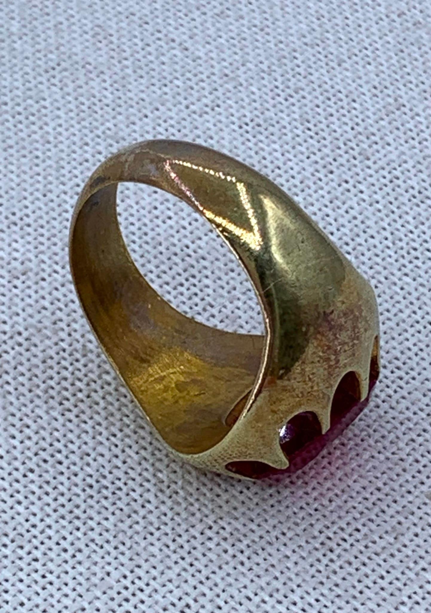 Glitzy Mid Century Men's Large Carat Created Ruby Ring - 9