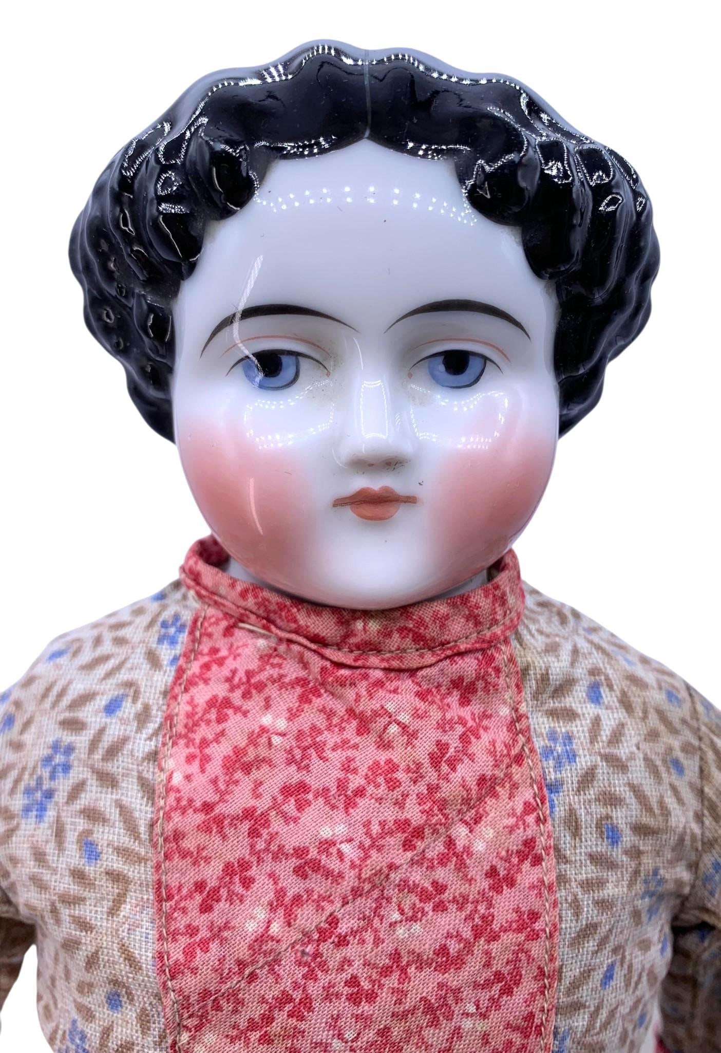 1870's German Large 21 inch Porcelain Doll in Period Dress Handmade Folk Art Rocking Chair (1 of 20)