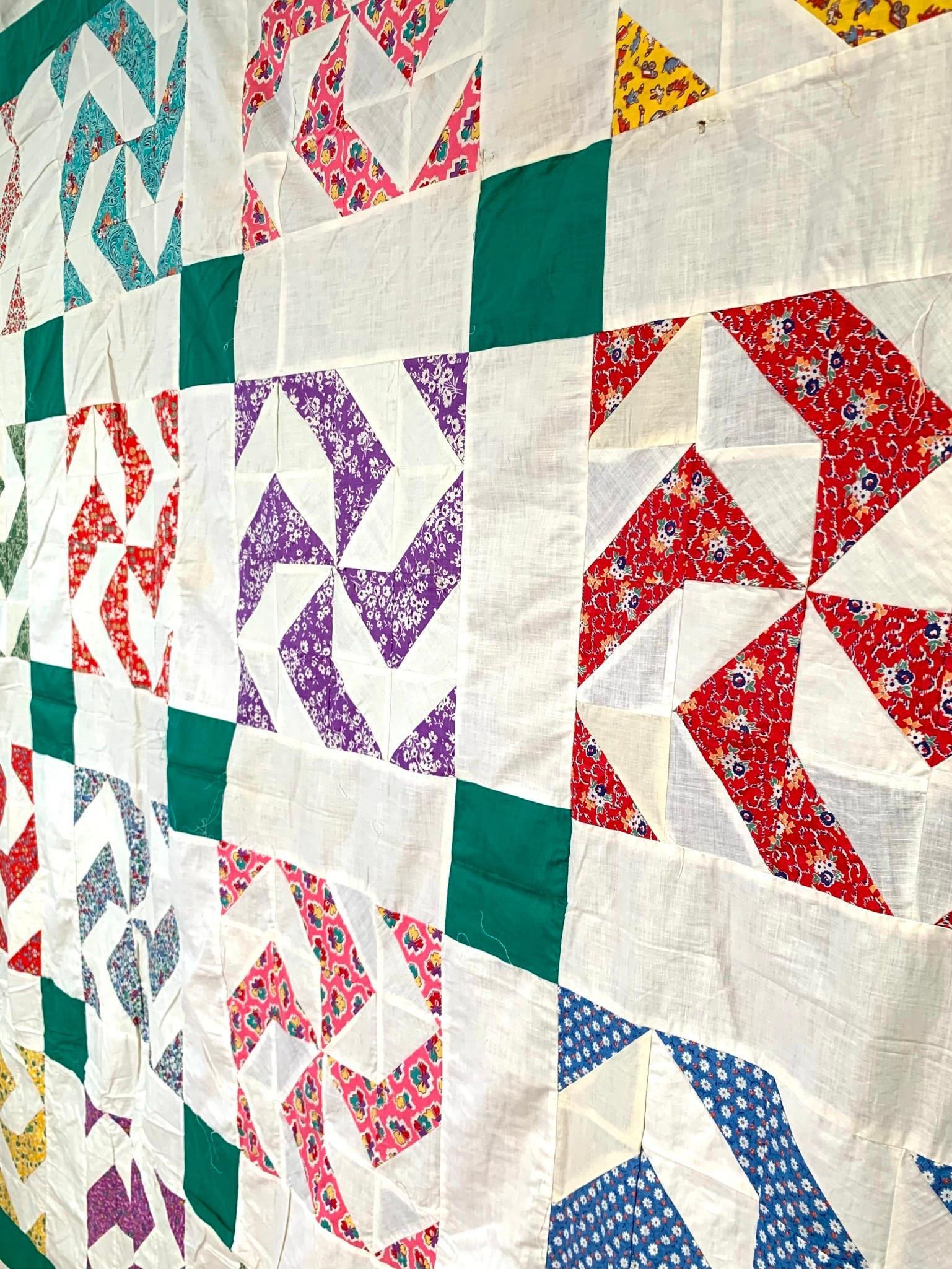 Vintage Cottage Handmade Pinwheel Quilt Top (1 of 15)