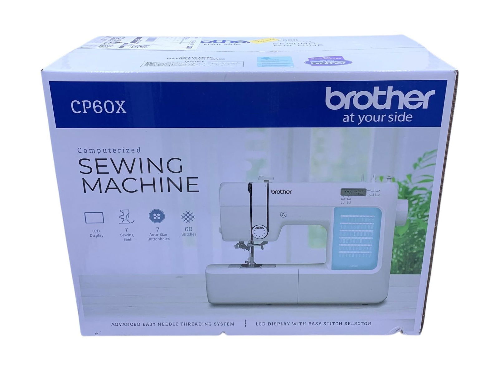 NEW IN BOX Brother Computerized CP60X Sewing Machine: Unopened NEW CP60X Brother brand sewing machine with some shelf wear to the box.