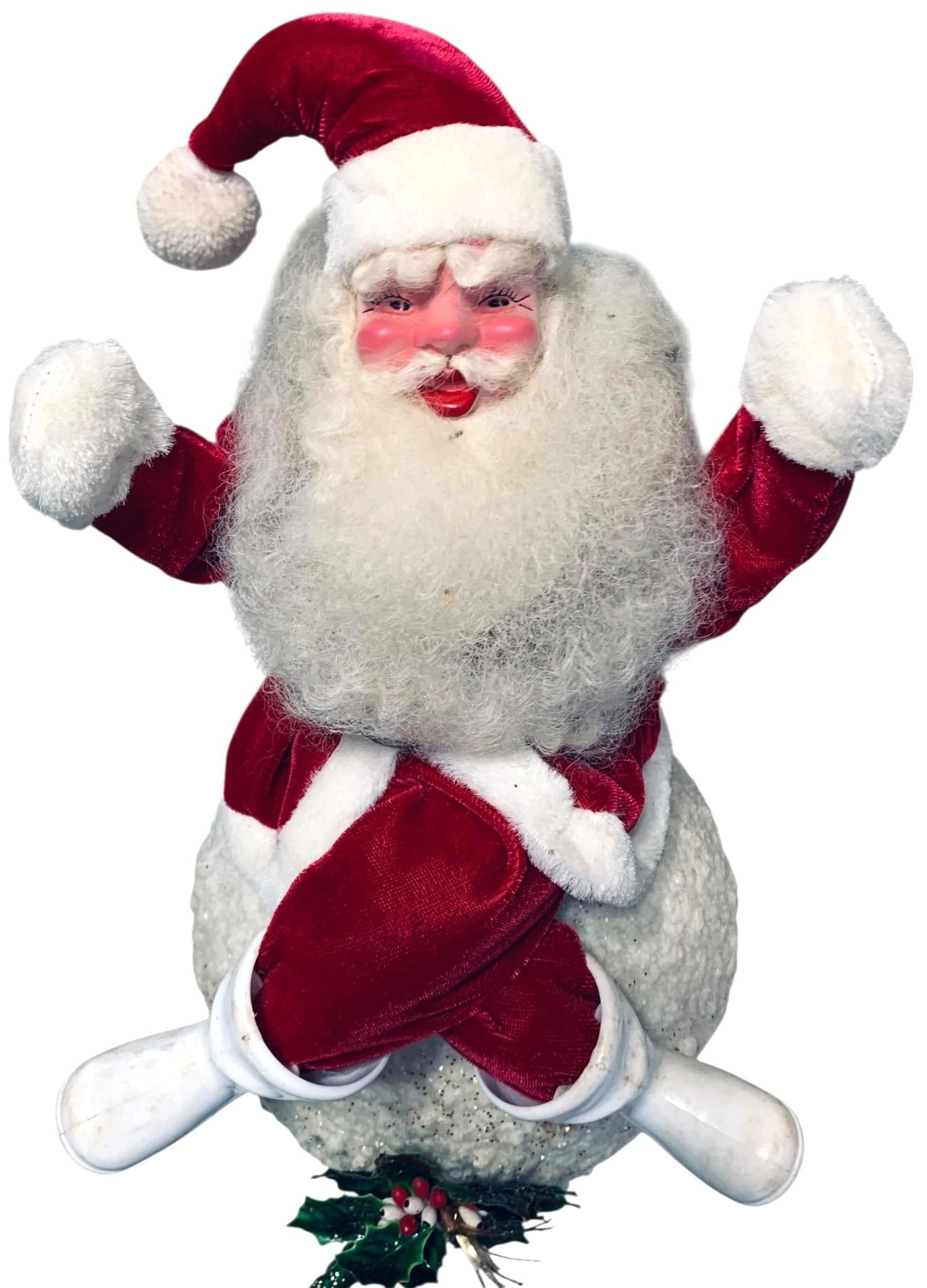 Large Harold Gale Mid Century Seated Santa Claus on Glittered Snowball Christmas Decoration (1 of 9)