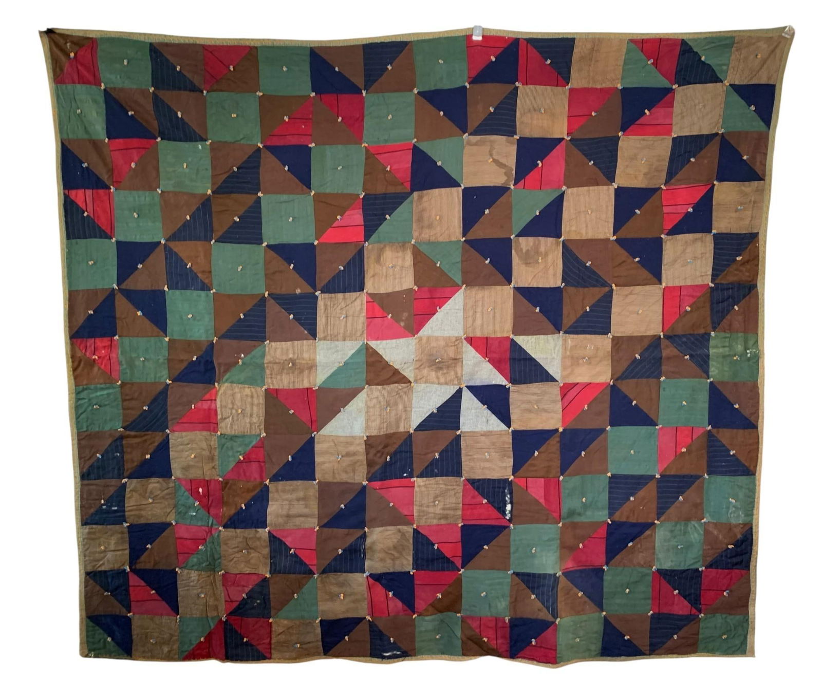 Antique Wool Farmhouse Crazy Quilt, Embroidered MARY Hand Tied Bed Coverlet (1 of 14)