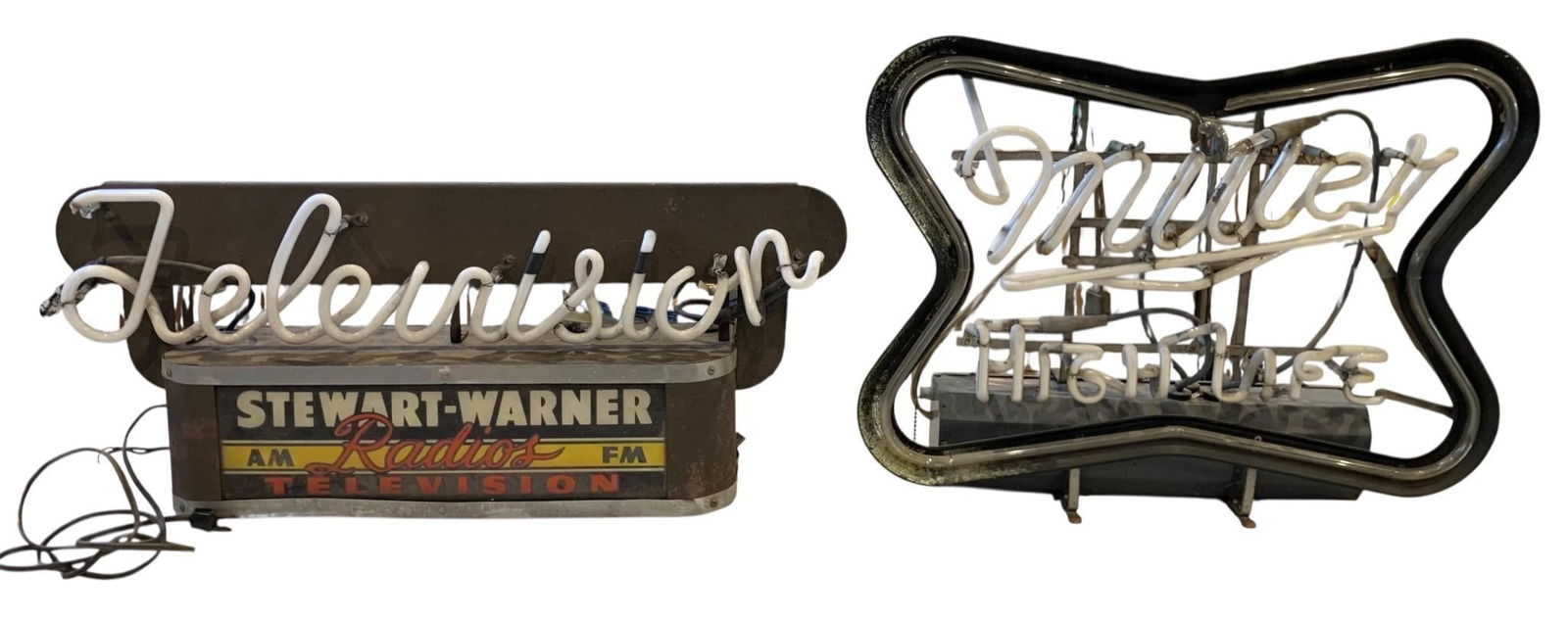 2 Vintage Neon Signs for Restoration: Stewart Warner Radios AM/FM Television / Miller High Life (1 of 9)