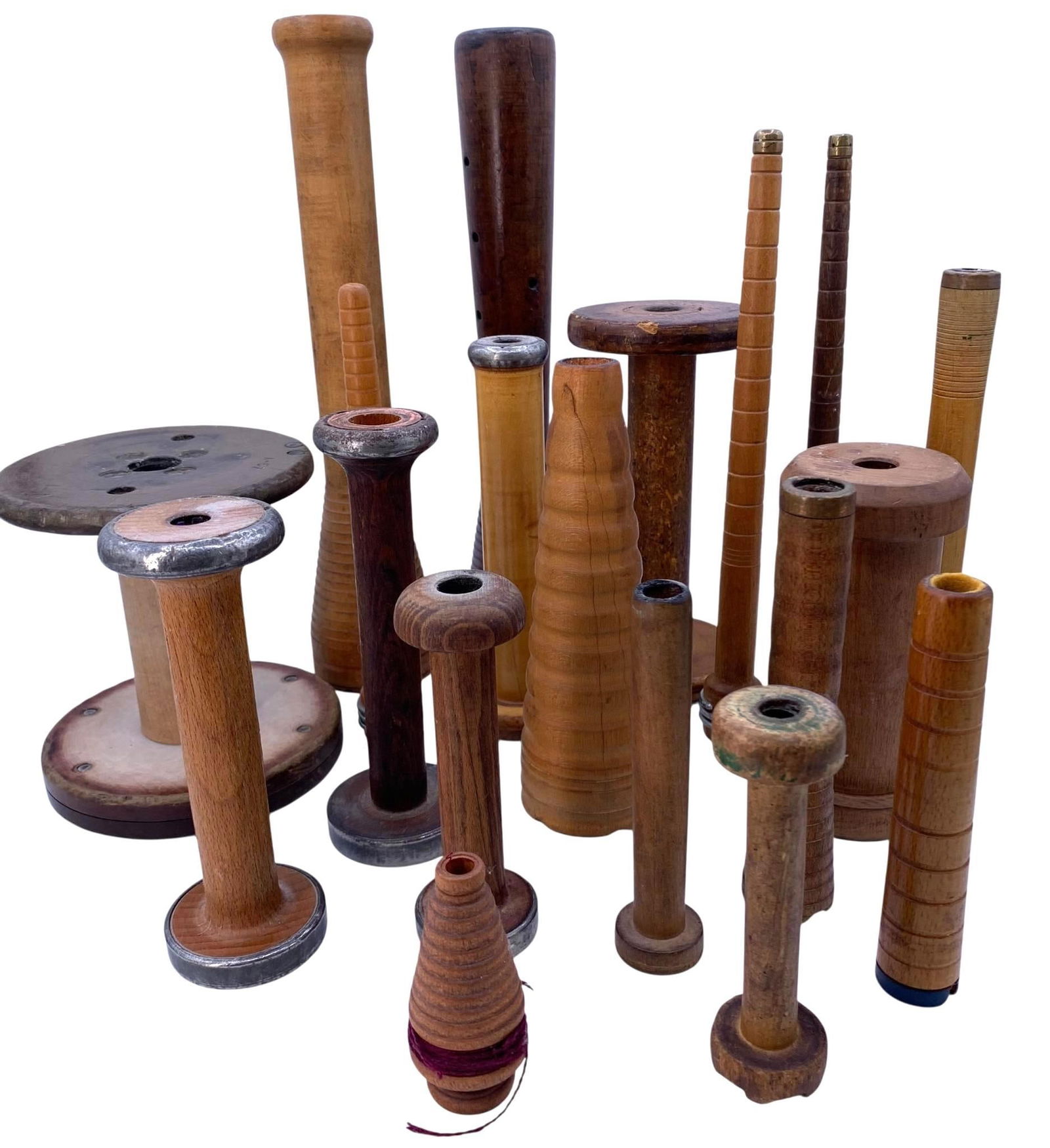 19 Antique Industrial Textile Mill Turned Wood Yarn Thread Primitive Bobbins (1 of 9)