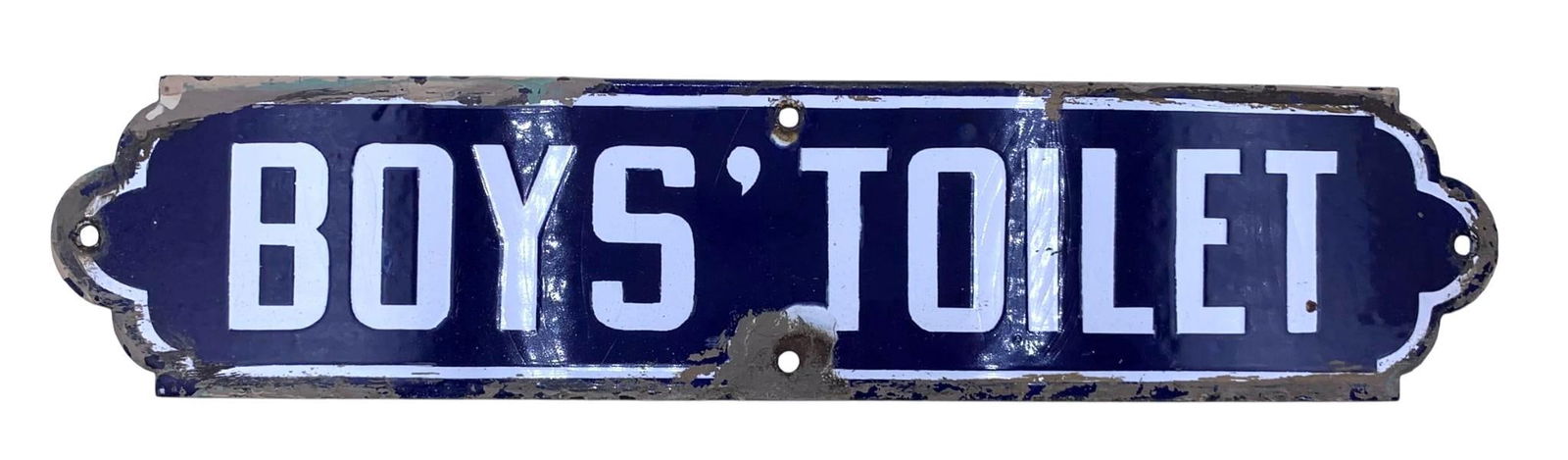 1920's Cobalt White Porcelain BOYS' TOILET Enamel on Metal School Restroom Sign (1 of 6)