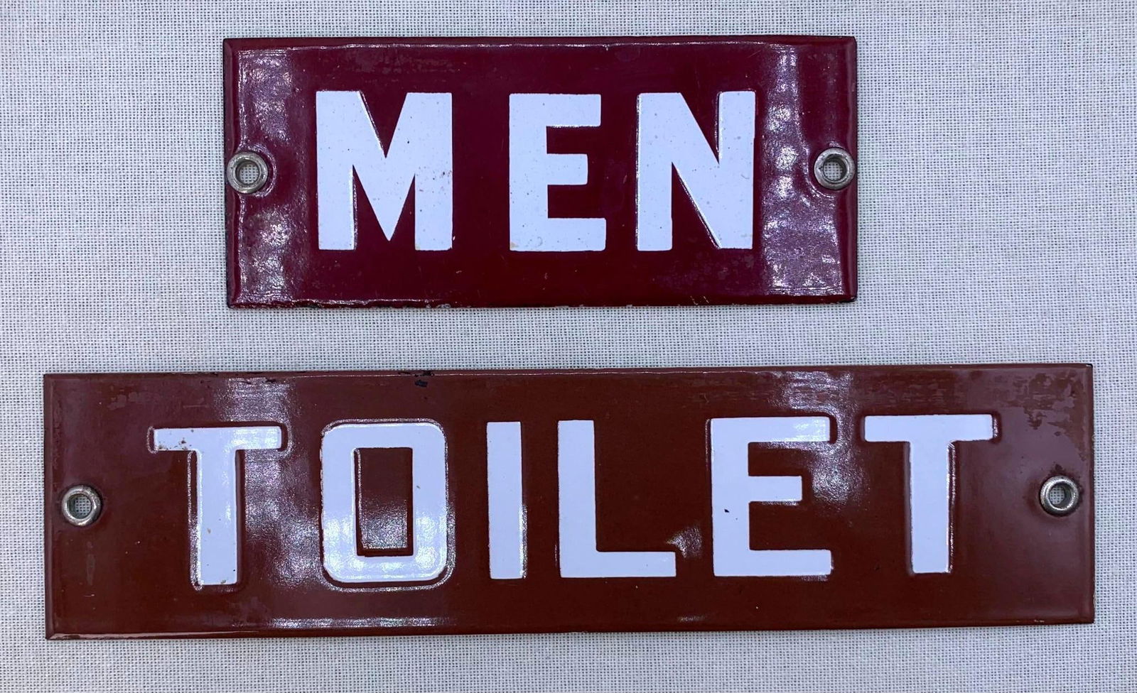2 Vintage Porcelain Enamel on Metal MEN TOILET School Restroom Signs (1 of 6)