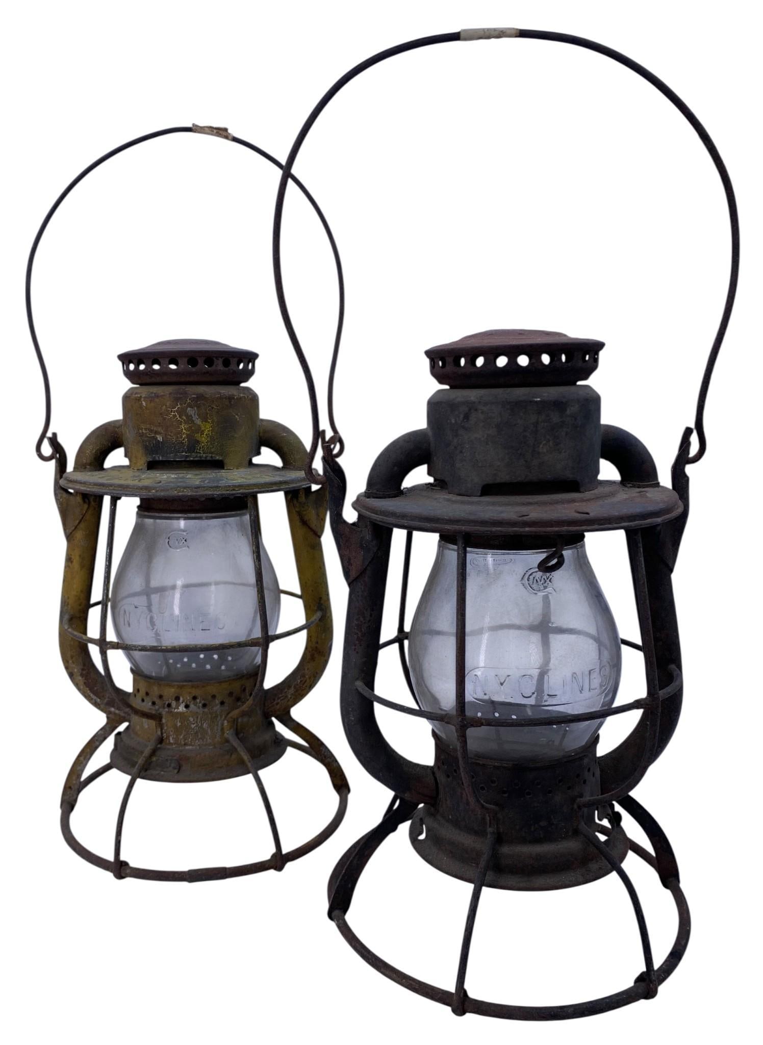Pair Antique New York Central Lines Railroad CMX Glass Globe Train Oil Lanterns (1 of 12)