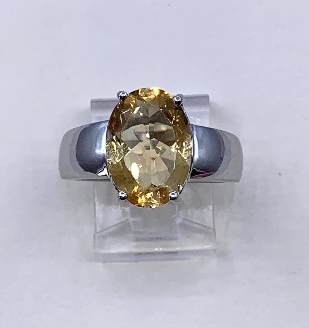 Radiant 14x10mm Large Carat Oval Citrine Solitaire Sterling Silver Ring (1 of 15)