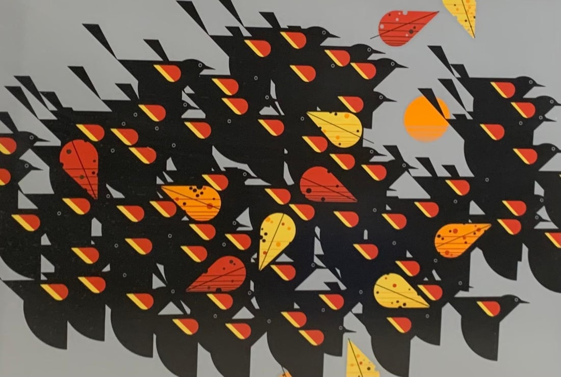 Bold Charles Harper Birds of a Feather Large Framed Serigraph Blackbird Artwork (1 of 9)