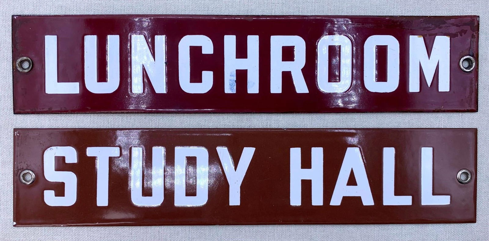 Pair Art Deco Porcelain Enamel Metal School LUNCHROOM, STUDY HALL, Signs (1 of 4)