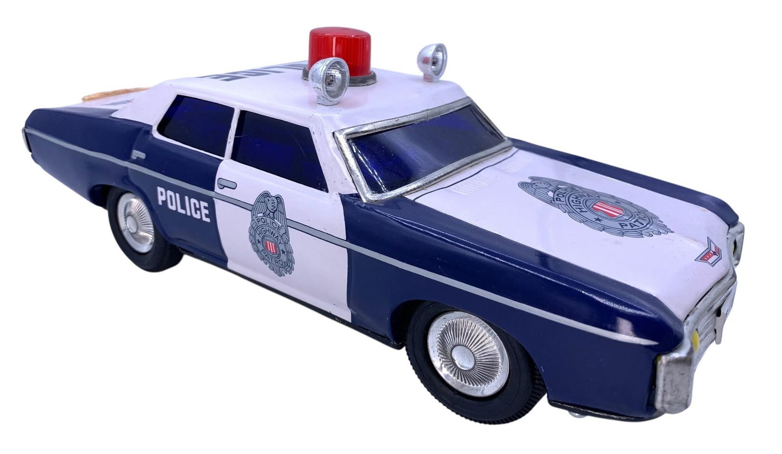 Vintage Made in Japan Highway Patrol Tin Litho Battery Op Chevrolet POLICE Car Toy (1 of 10)