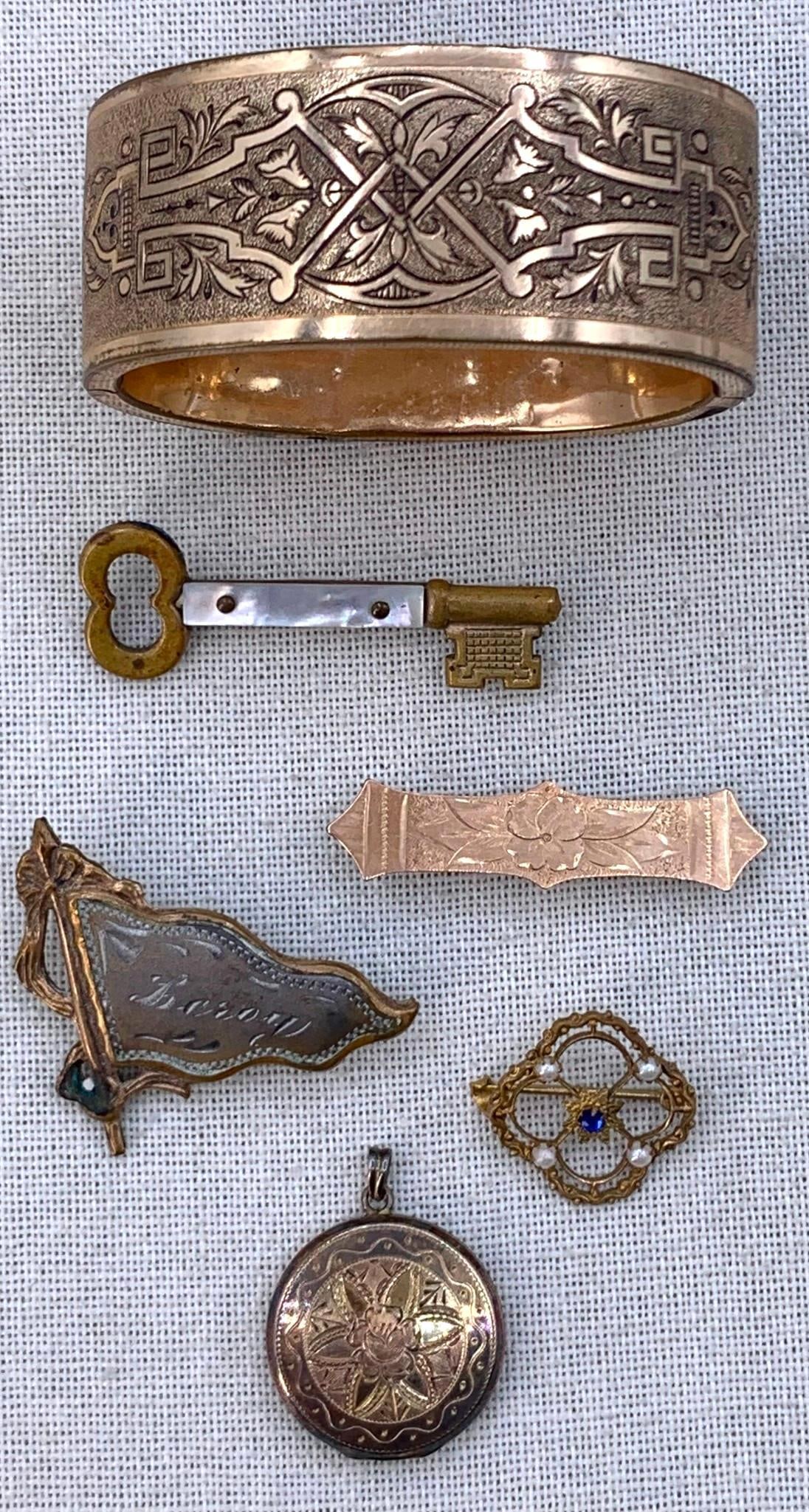 6 pc Antique Victorian, Edwardian, Bangle, Locket Brooch Collection (1 of 15)