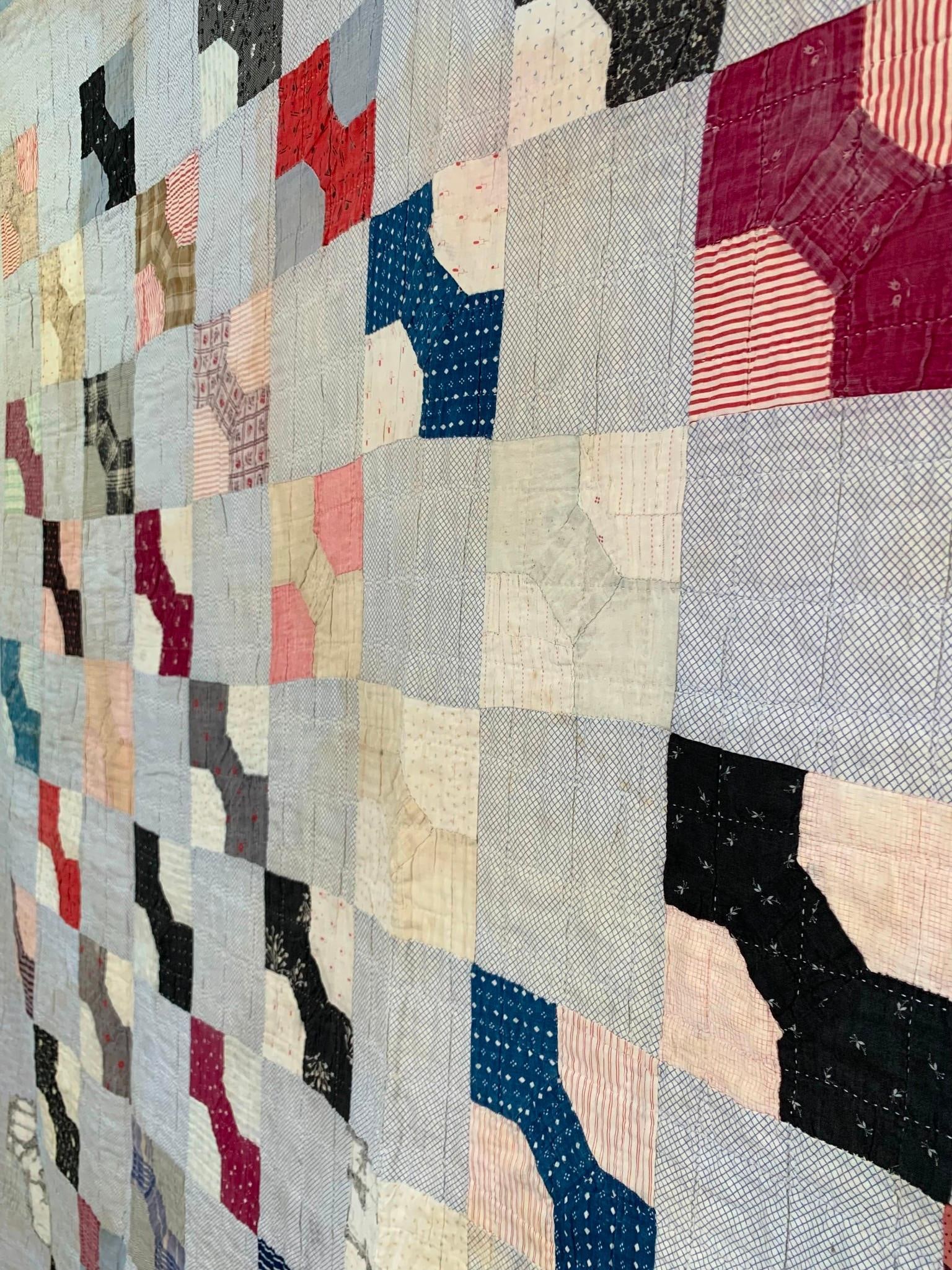 2 Antique Victorian era Hand Stitched Chimney Sweep Bow Tie Quilts (1 of 20)