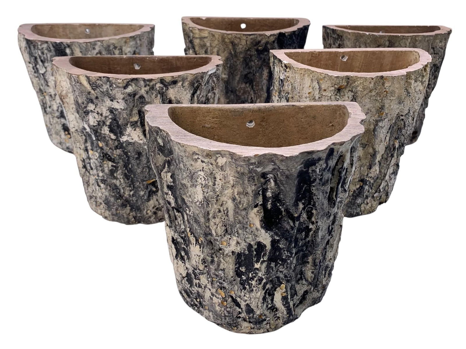 Six Fantastic Vintage Faux Bois Birch Bark Composite Watertight Wood Wall Pocket Planter Pots (1 of 8)