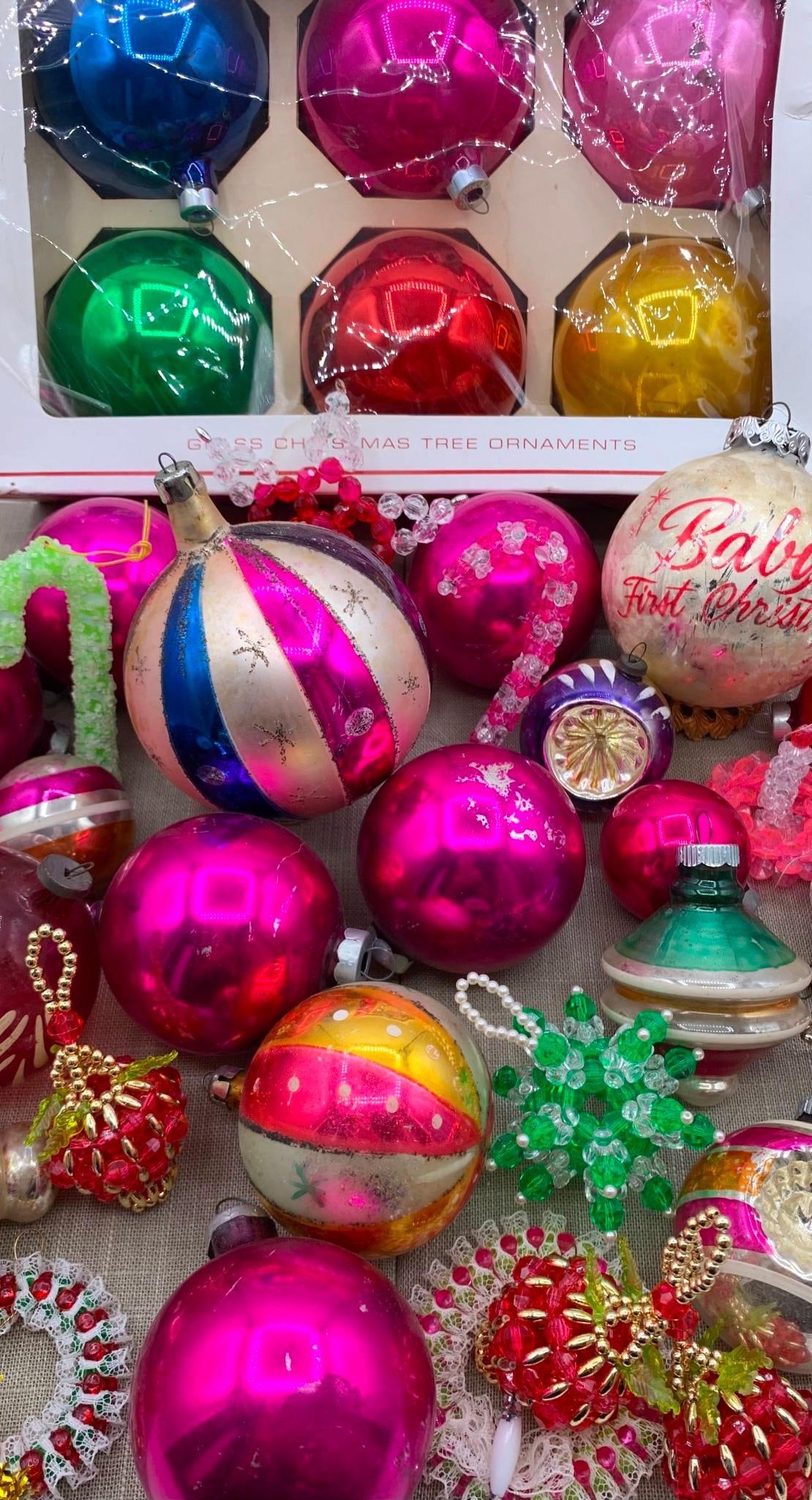 44 Vibrant Mid Century Mercury Glass Handmade Beaded Christmas Tree Ornaments (1 of 20)