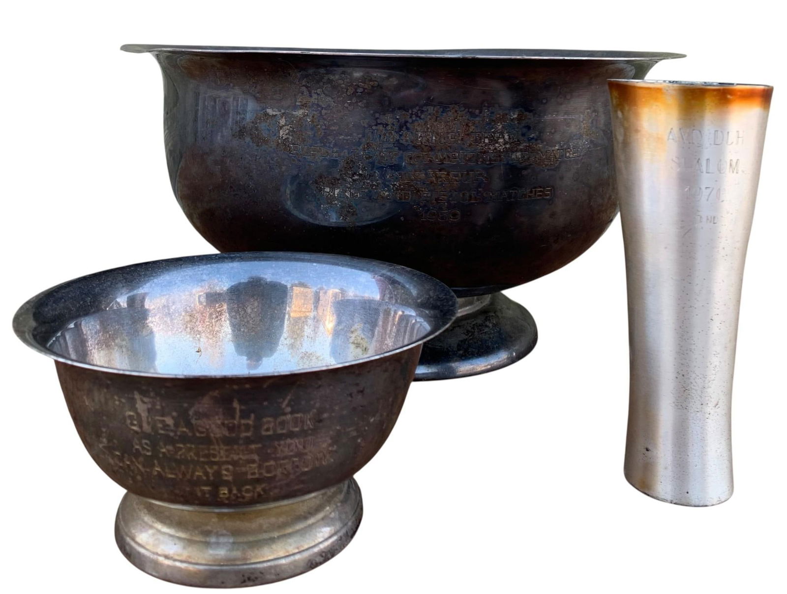 3 pc Antique to Vintage Presentation Award Trophy Bowls Vase Collection (1 of 19)