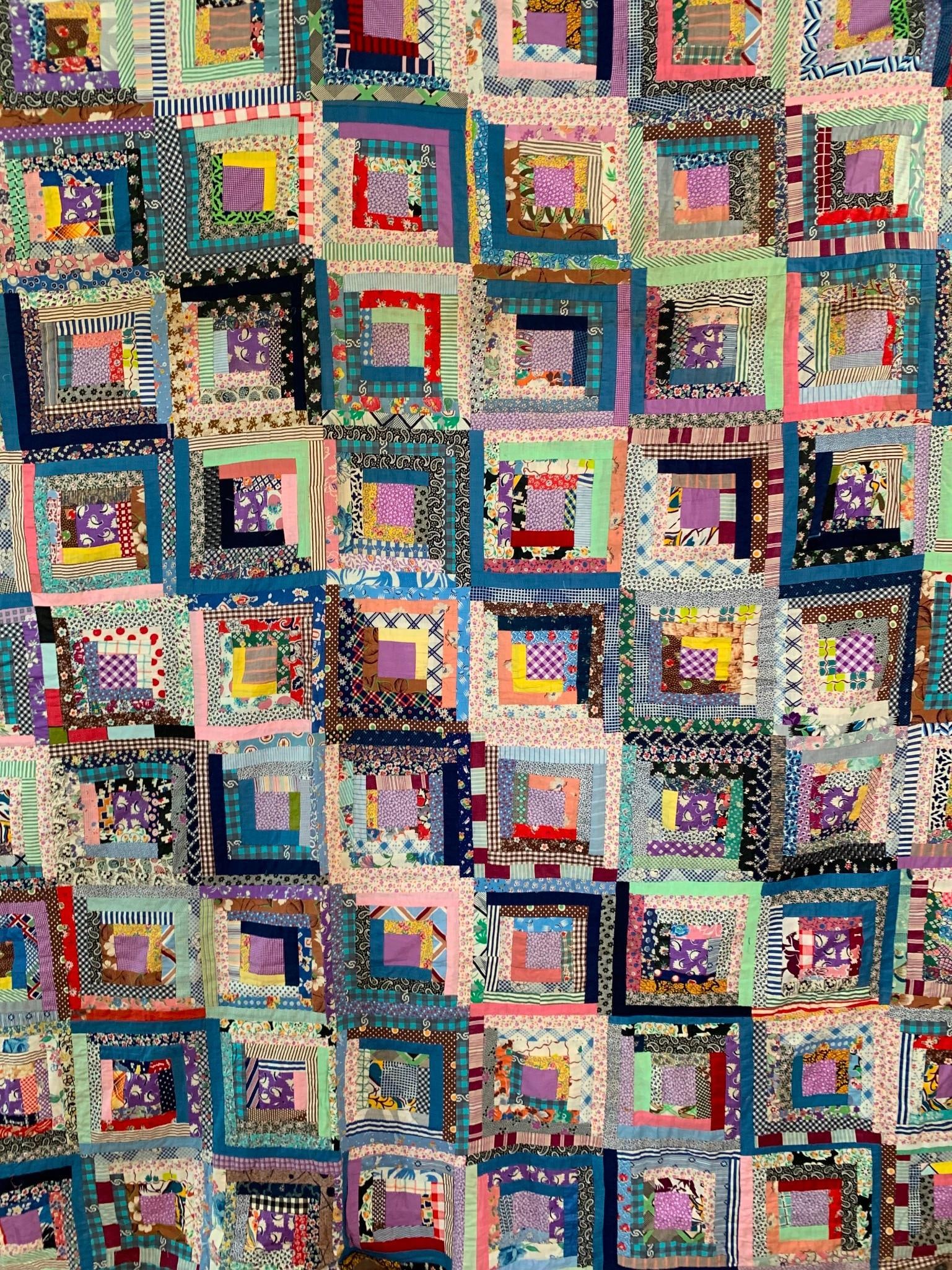 Vintage Depression era Hand Sewn Log Cabin Quilt Top (1 of 14)