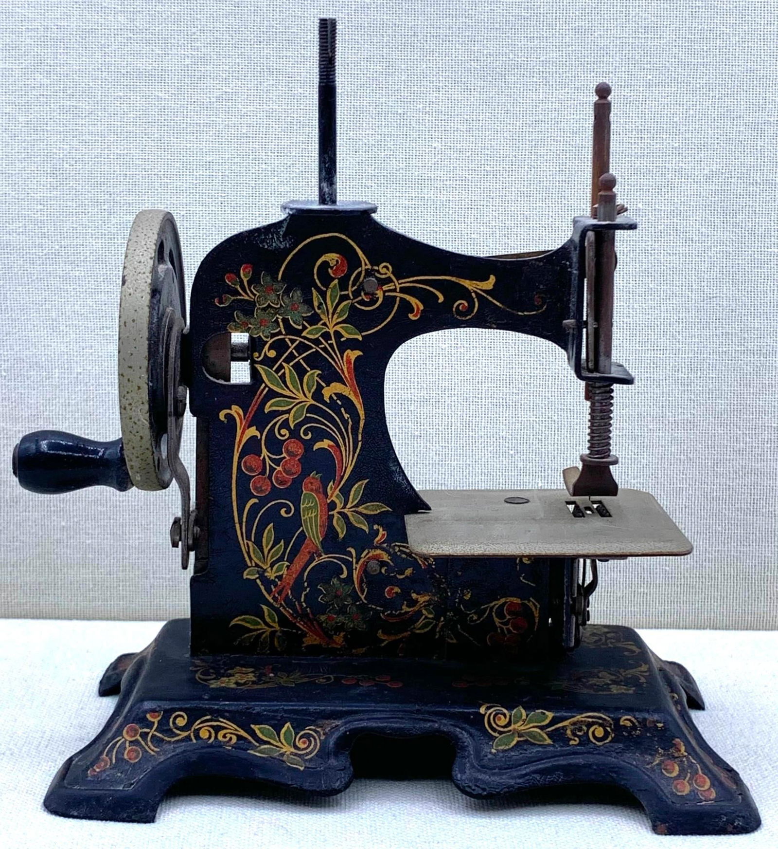 Working Antique Made in Germany Gilded Tole Painted Metal Hand Crank Child Size Sewing Machine (1 of 9)