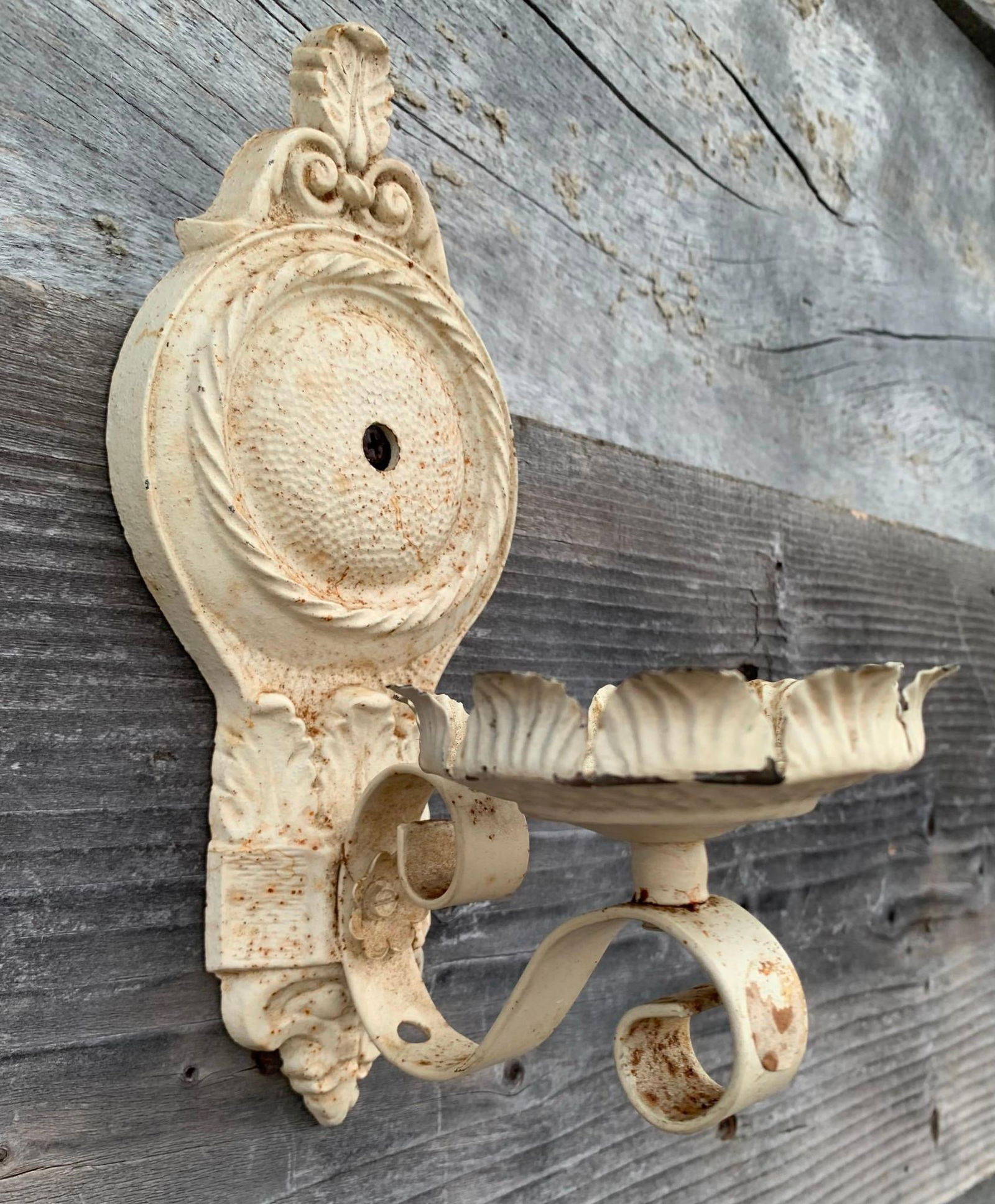 Pair 1920s Cream Metal Wall Light Sconces (1 of 9)