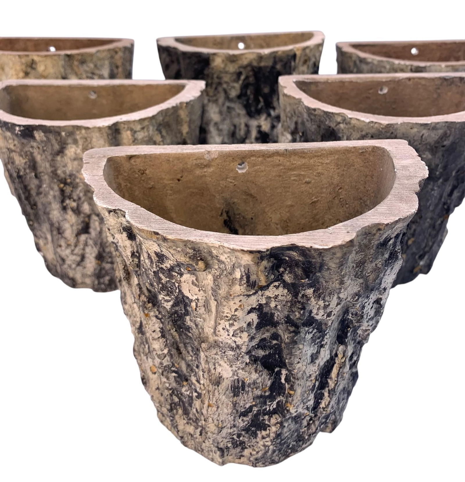 Six Fantastic Vintage Faux Bois Birch Bark Composite Watertight Wood Wall Pocket Planter Pots (1 of 6)