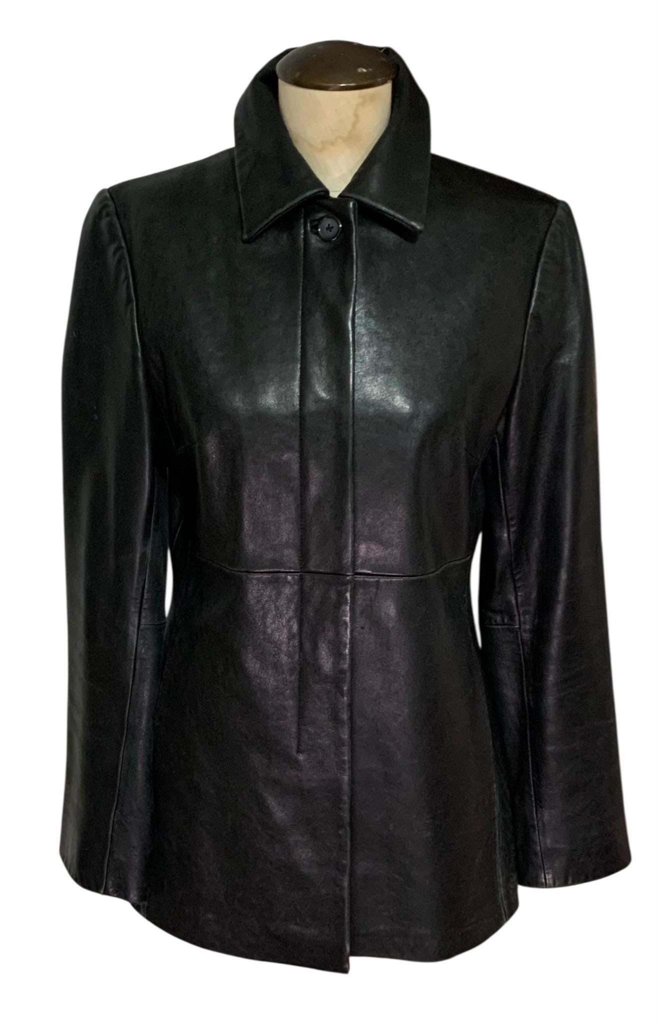 Tailored Vintage EXPRESS Butter Soft Raven Black Fitted Leather Blazer Jacket (1 of 11)