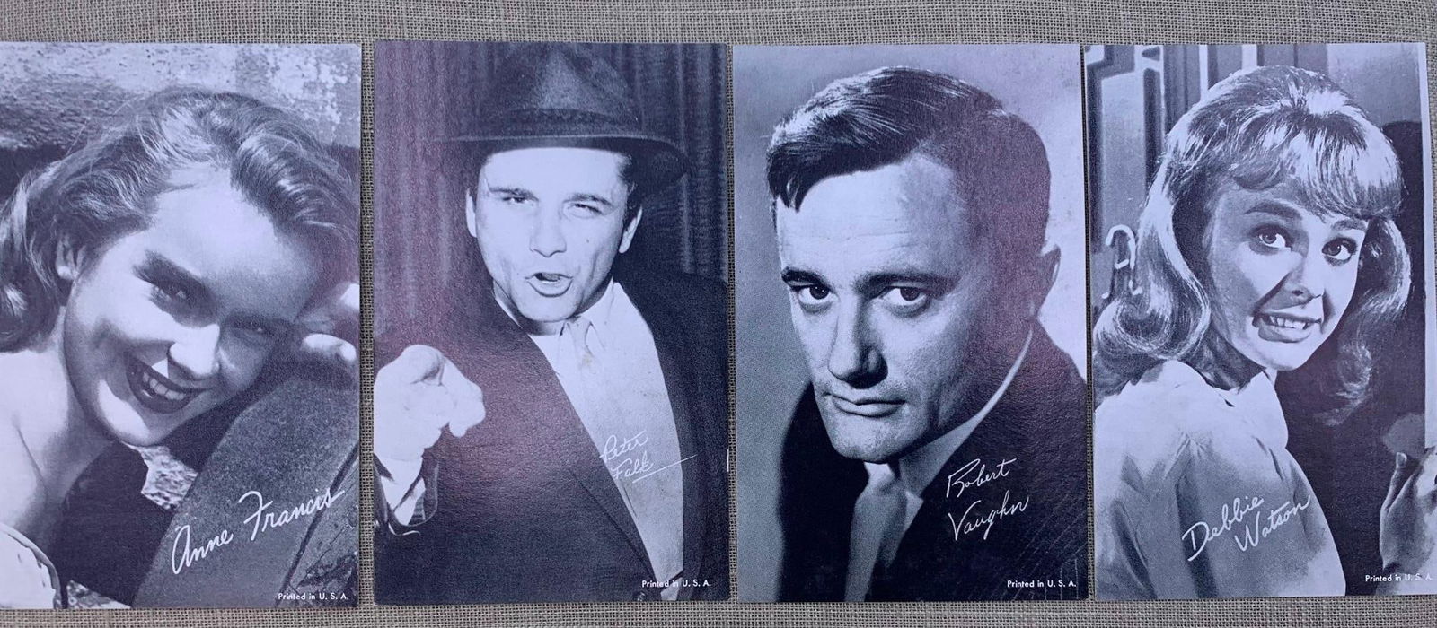 Iconic 100 pc Vintage Hollywood Actress, Singer, Actor, Penny Arcade Card Collection: 100 pcs showcasing 10 different actors/actress/singer superstars, scattered storage wear to some of the cards, black and white images, 5 3/8" x 3 3/8".