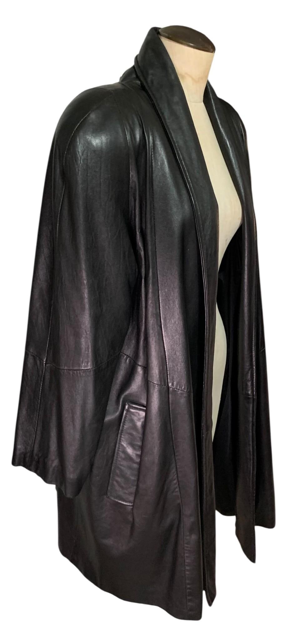 1980s Oversize Padded Shoulder Black Leather Pelle Studio Coat (1 of 11)