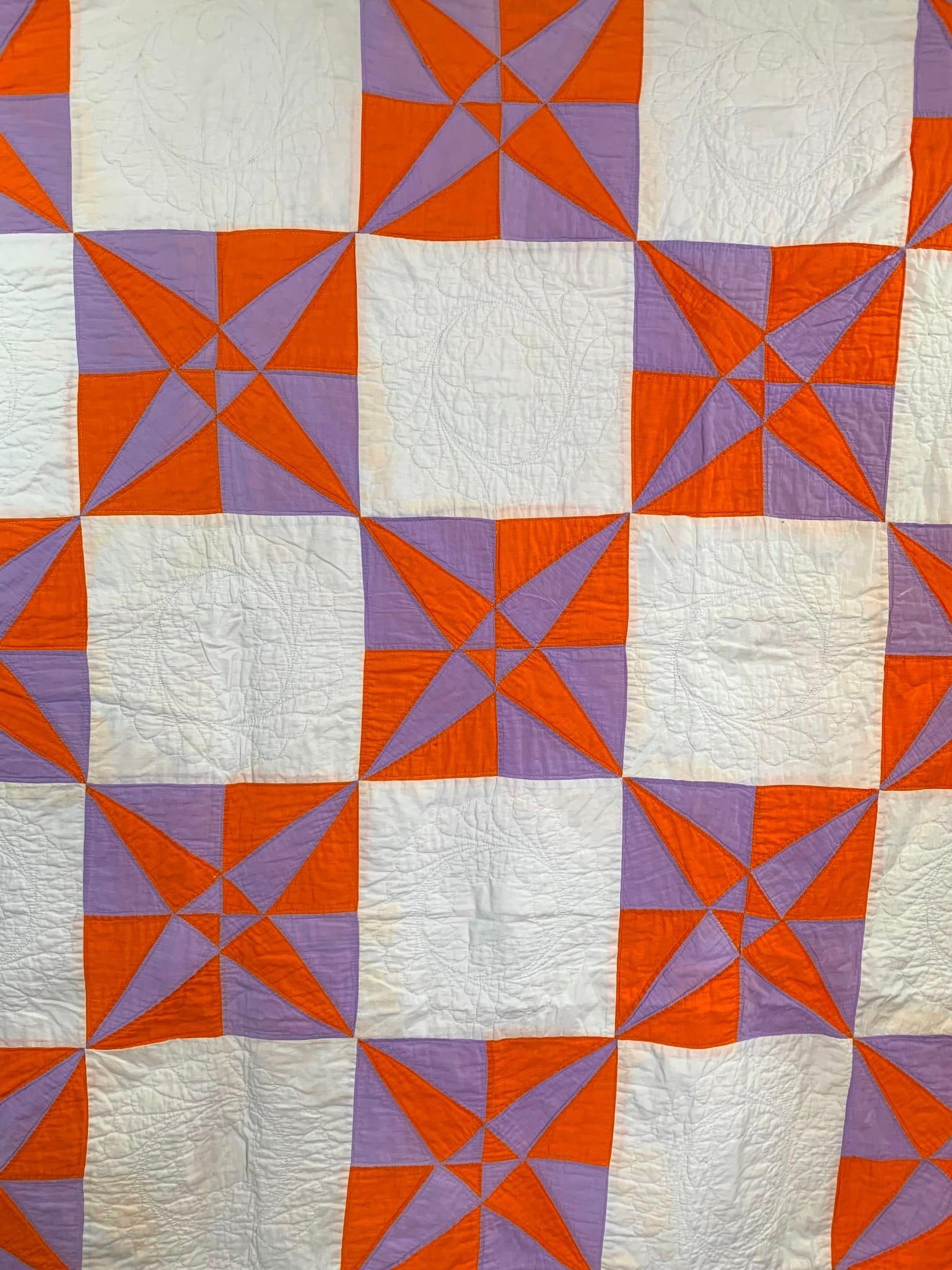 Vintage Tangerine Plum Farmer's Wife Hand Sewn Wreath Embroidery Patchwork Quilt (1 of 13)