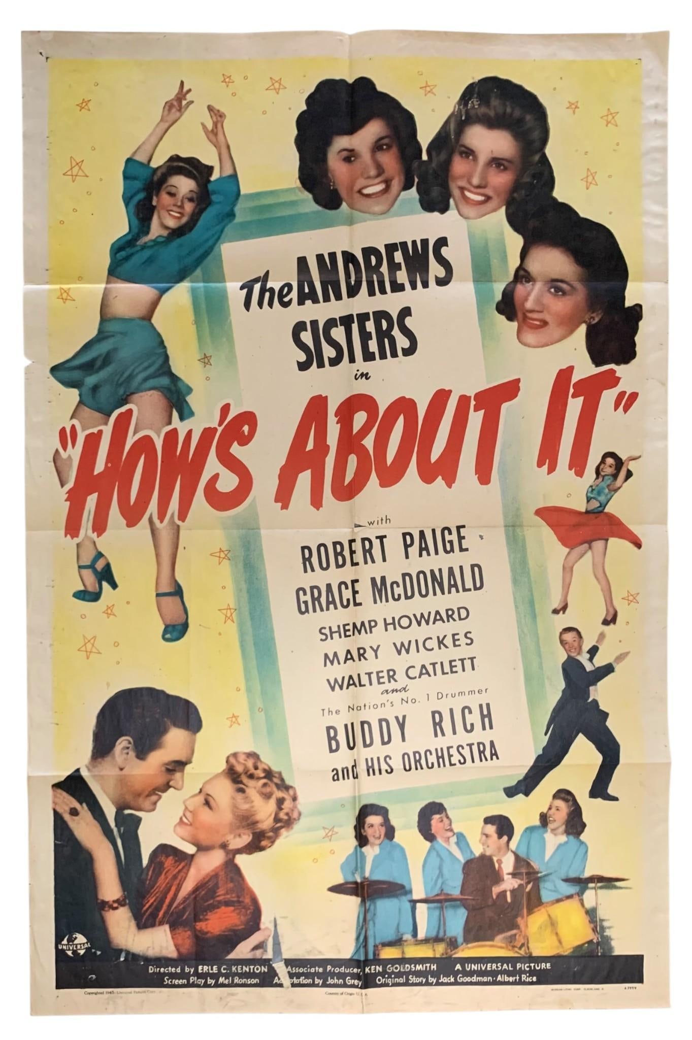 Original 1943 Universal Pictures HOW's ABOUT IT The Andrews Sisters Vintage Theater Movie Poster (1 of 9)
