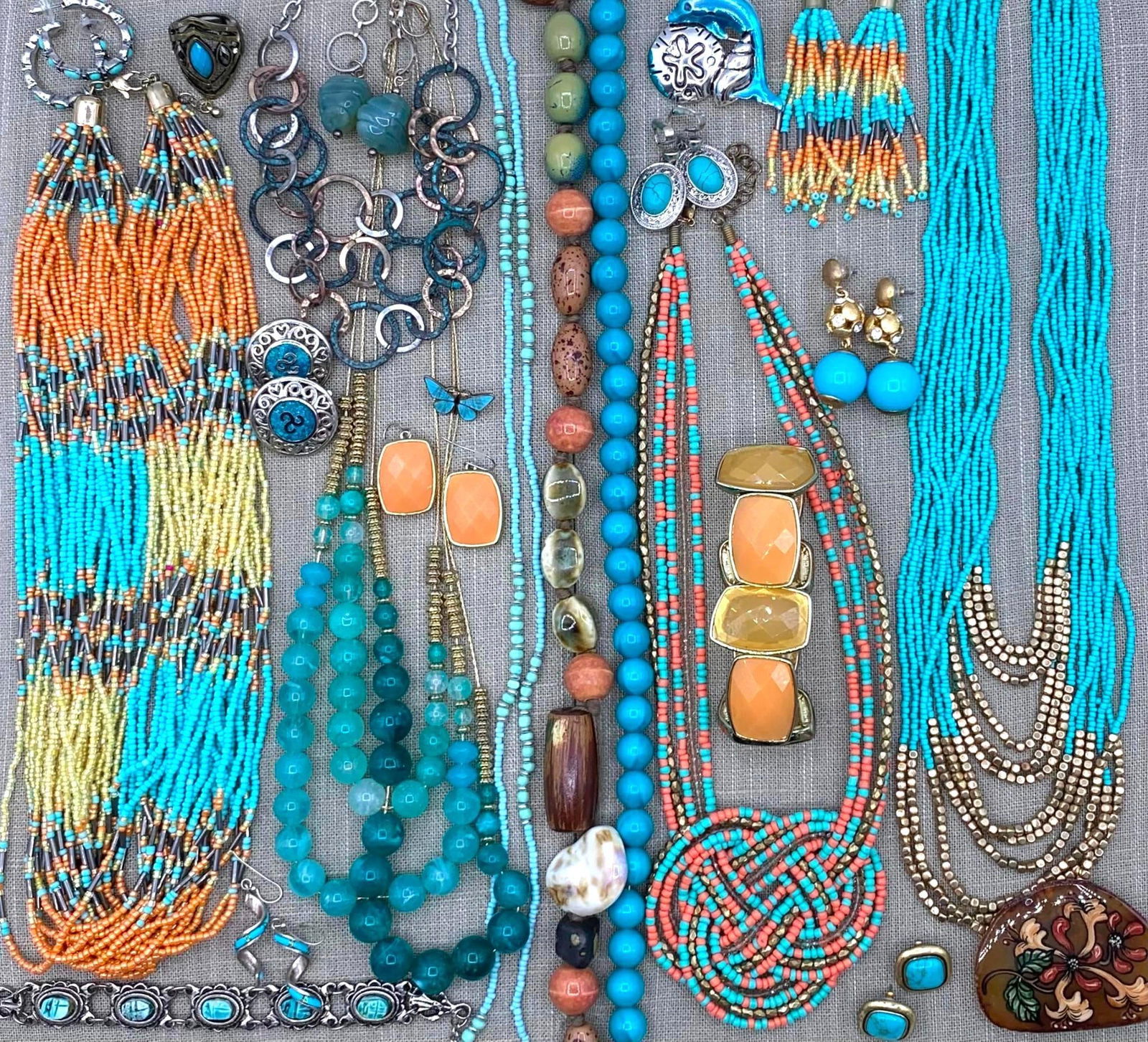 33 pc Apricot Turquoise Agate, Sterling, Egyptian, Exotic Jewelry Collection (1 of 16)