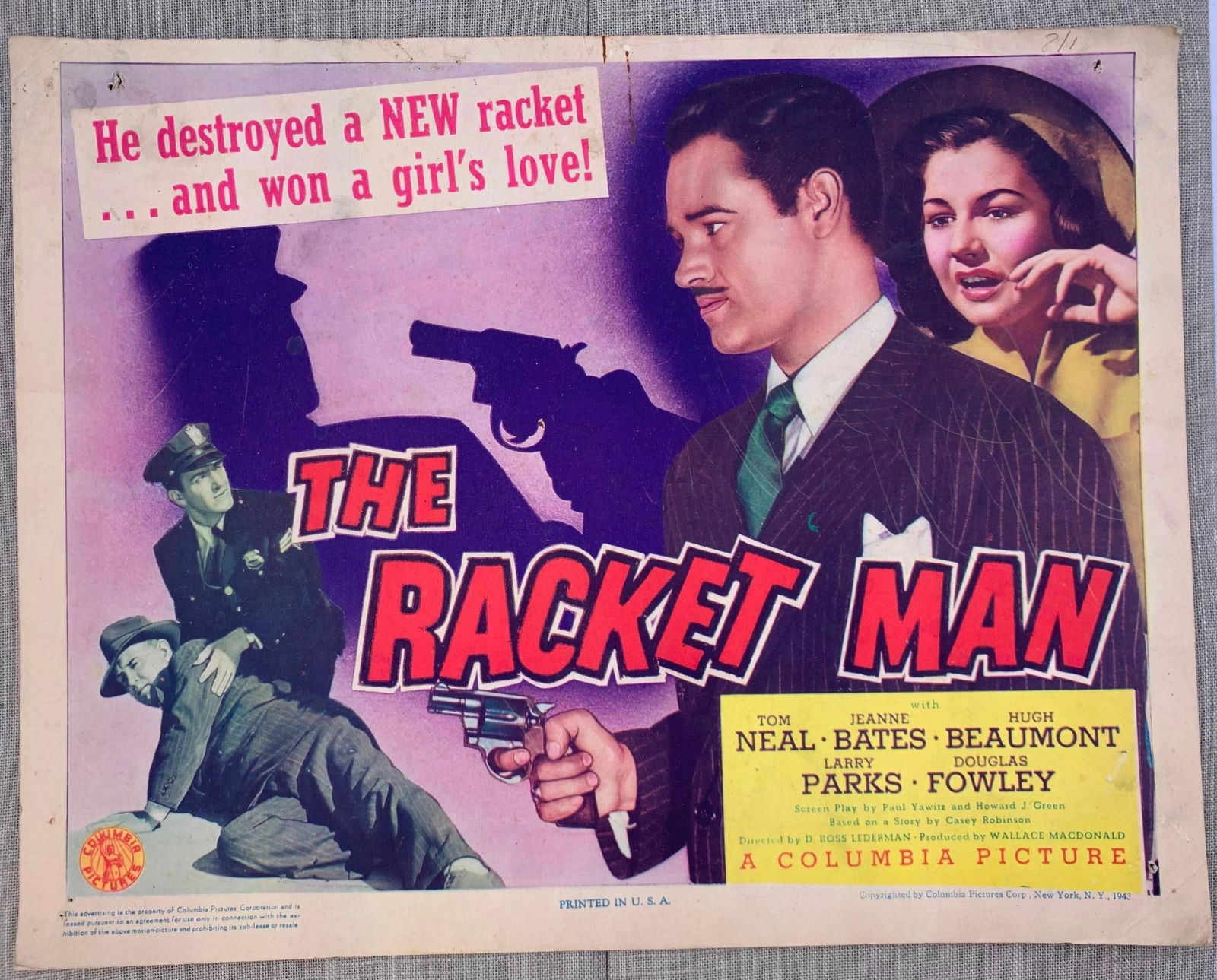 8 pc 1944 Columbia Pictures The RACKET MAN Theater Lobby Card Movie Advertising Posters (1 of 5)