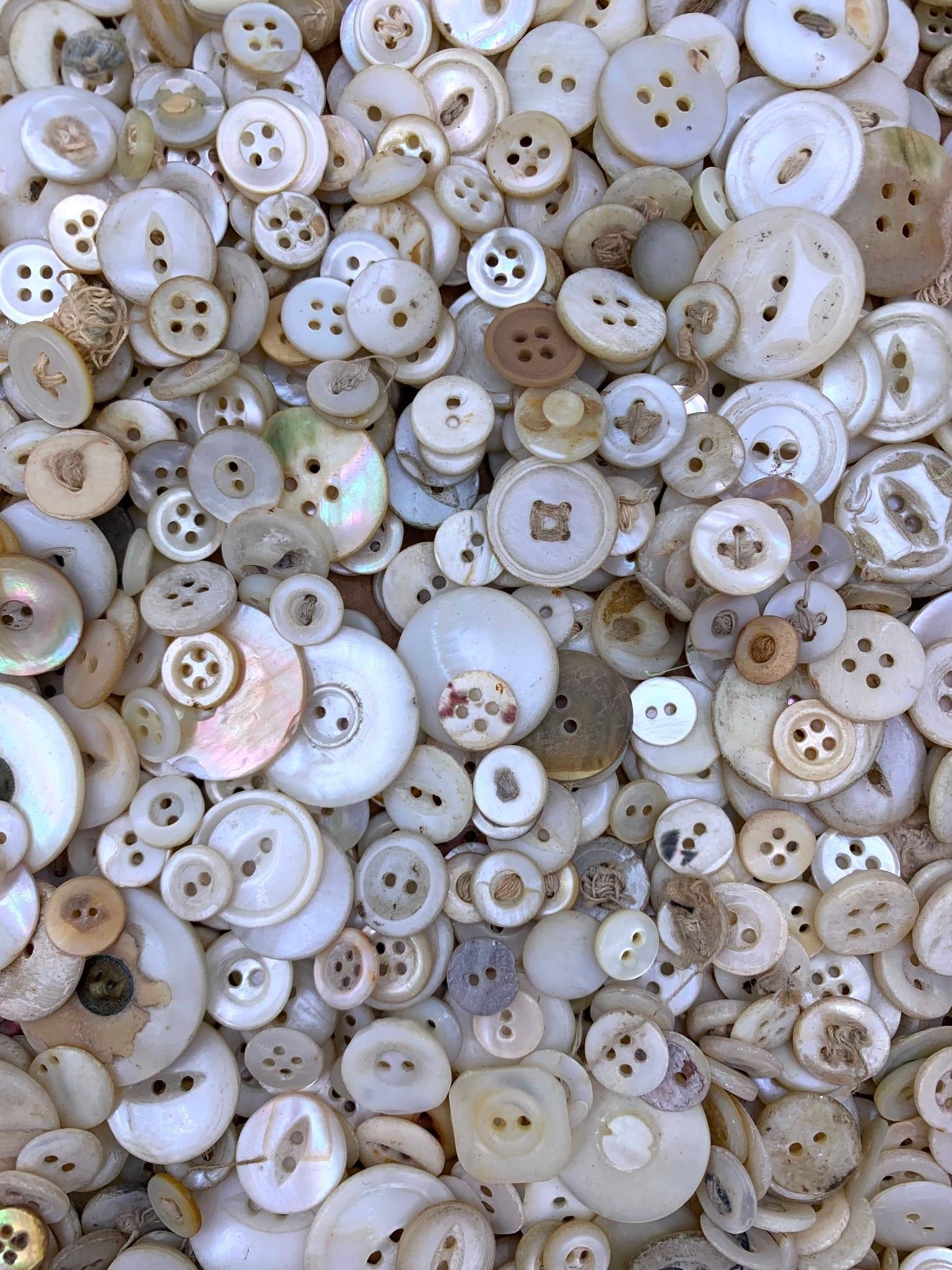3 POUNDS of Antique Mother of Pearl Buttons: Fantastic variety of early buttons in assorted sizes.