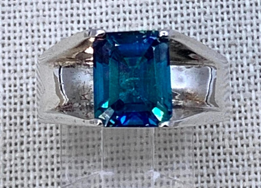 Stunning Large Emerald Cut Mystic Blue Topaz Sterling Silver Ring (1 of 15)