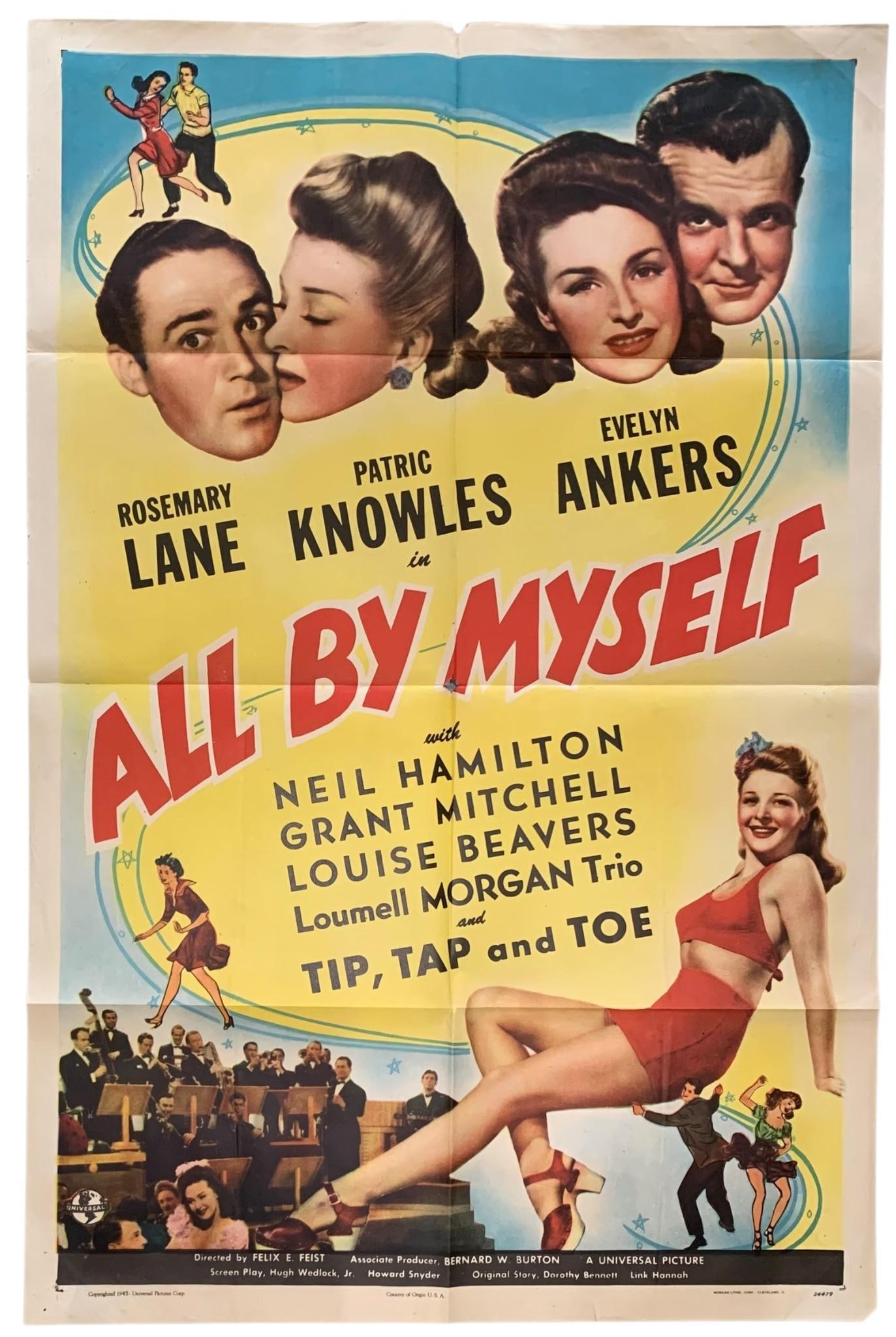 Original 1943 Columbia Pictures ALL BY MYSELF Vintage Theater Movie Poster (1 of 7)