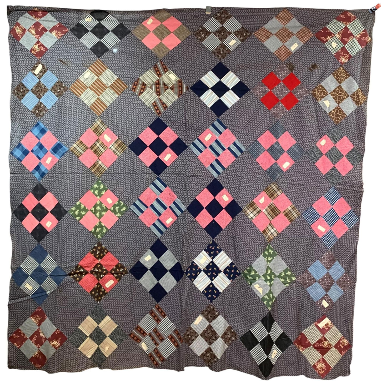 Antique Victorian 9 Square Quilt Block Bed Coverlet Quilt Top (1 of 16)